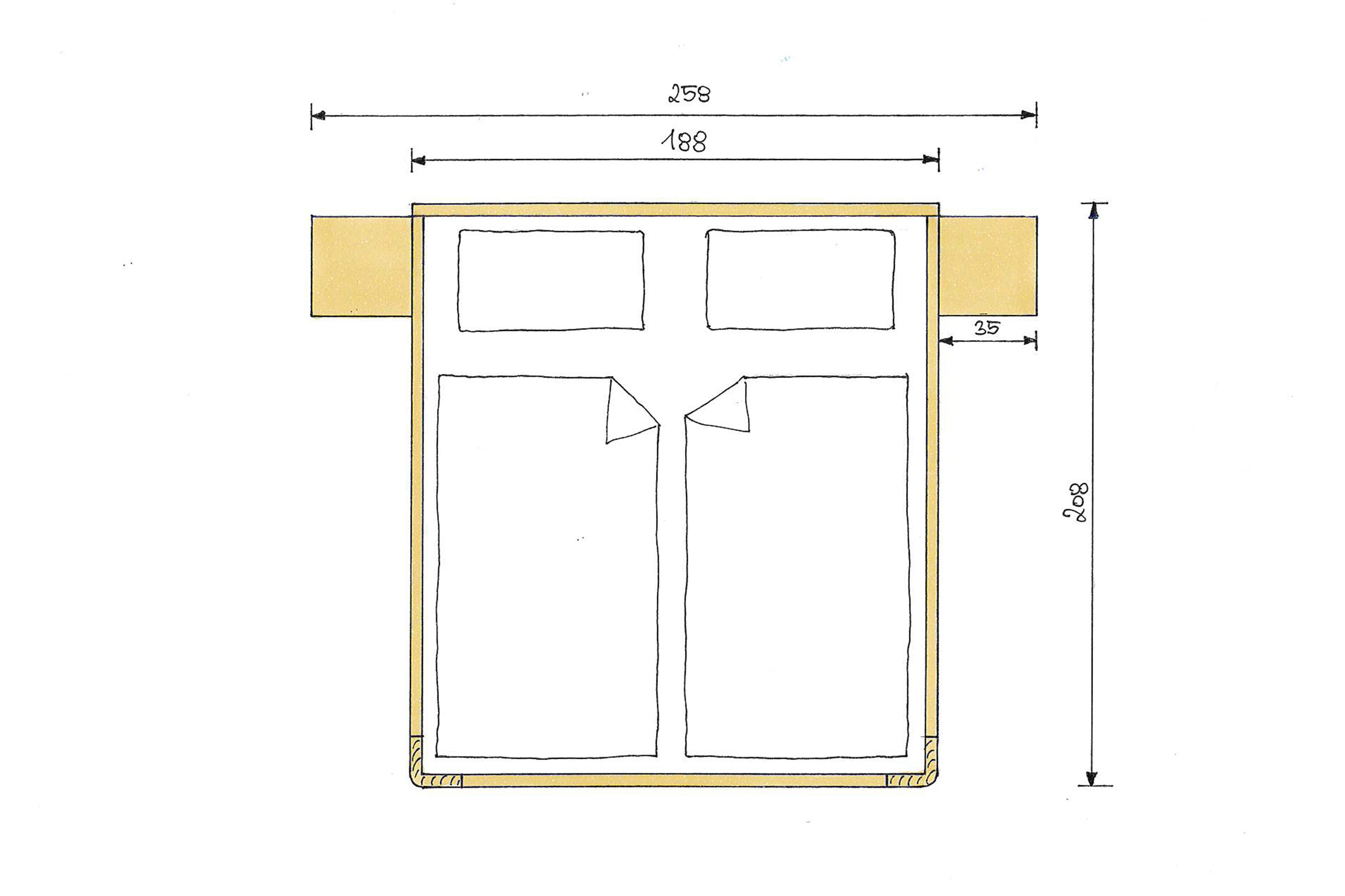 Zirbenbett mit Bettkasten 180x200