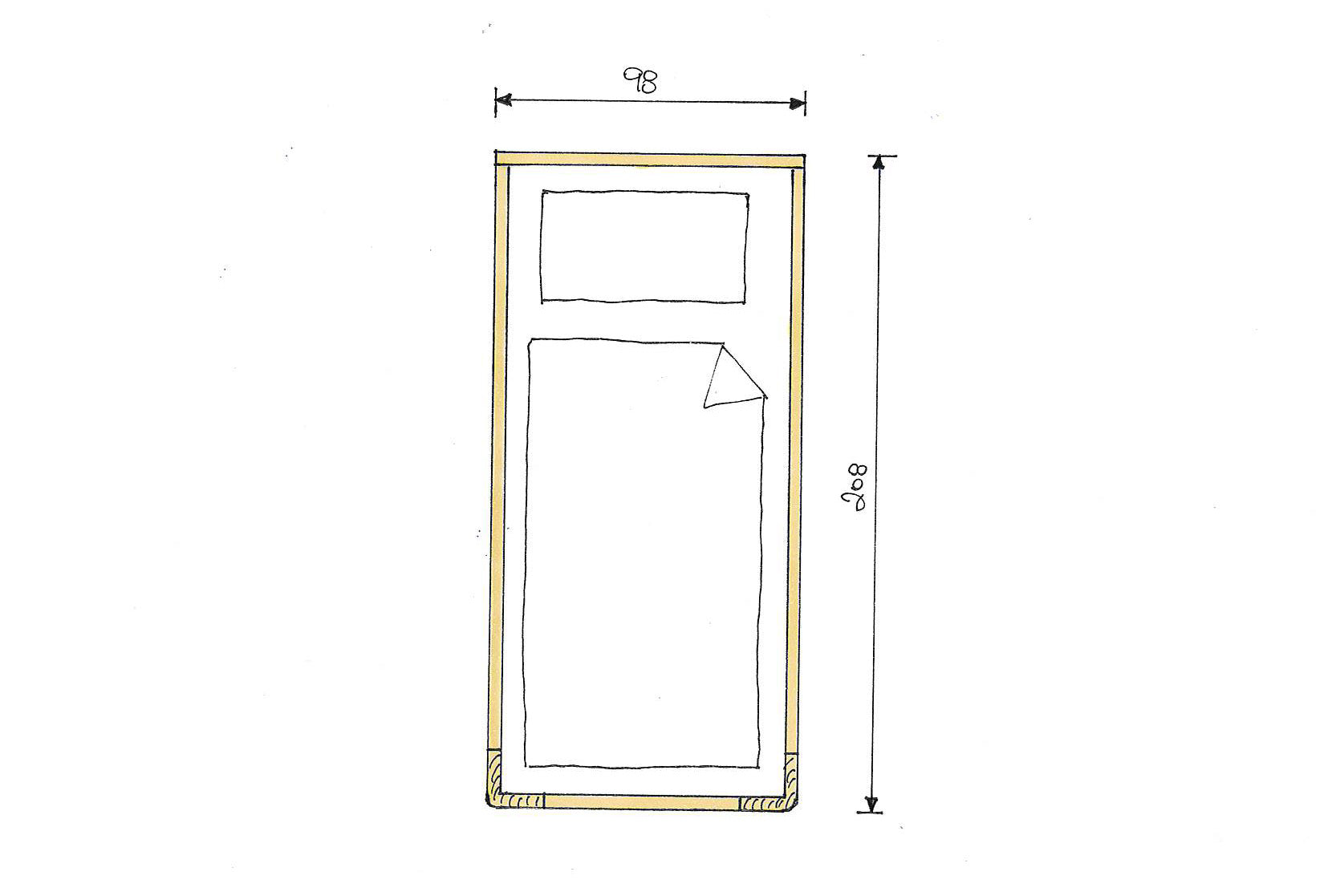 Skizze Einzelbett Zirbenholz