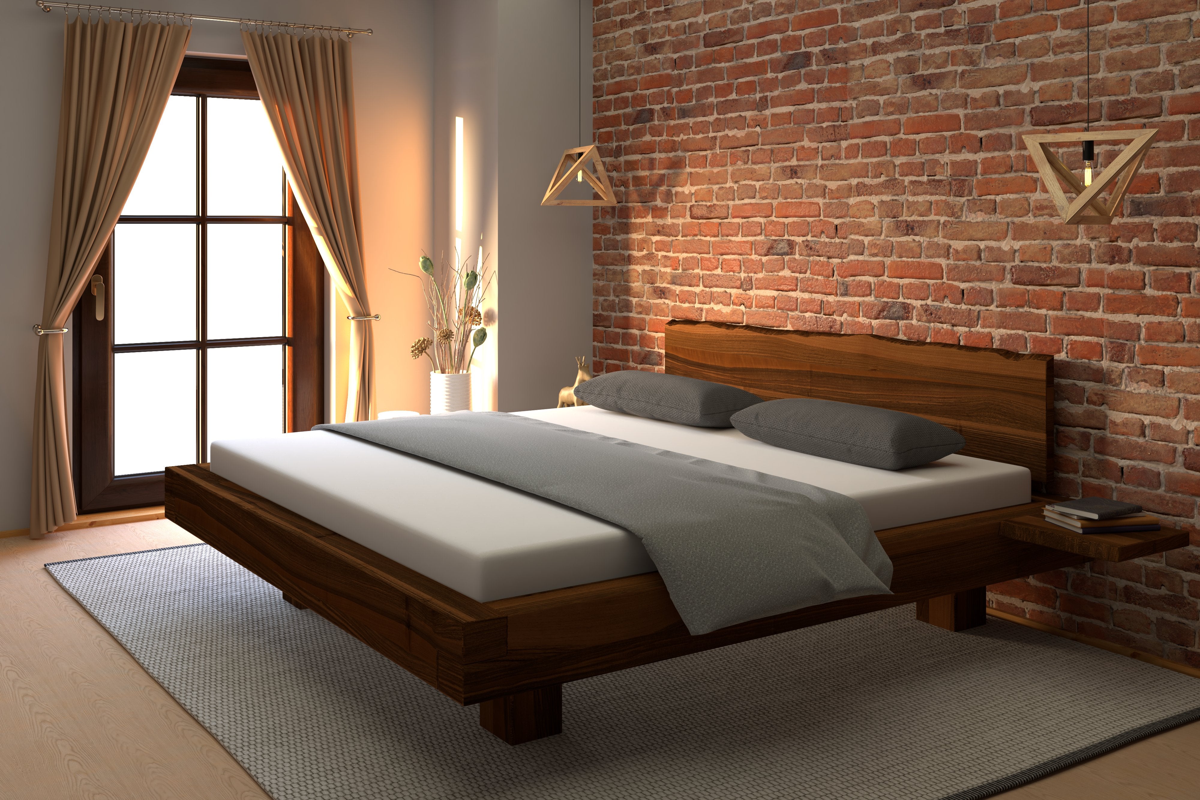 Nussbaum Bett mit rustikaler Waldsaumkante