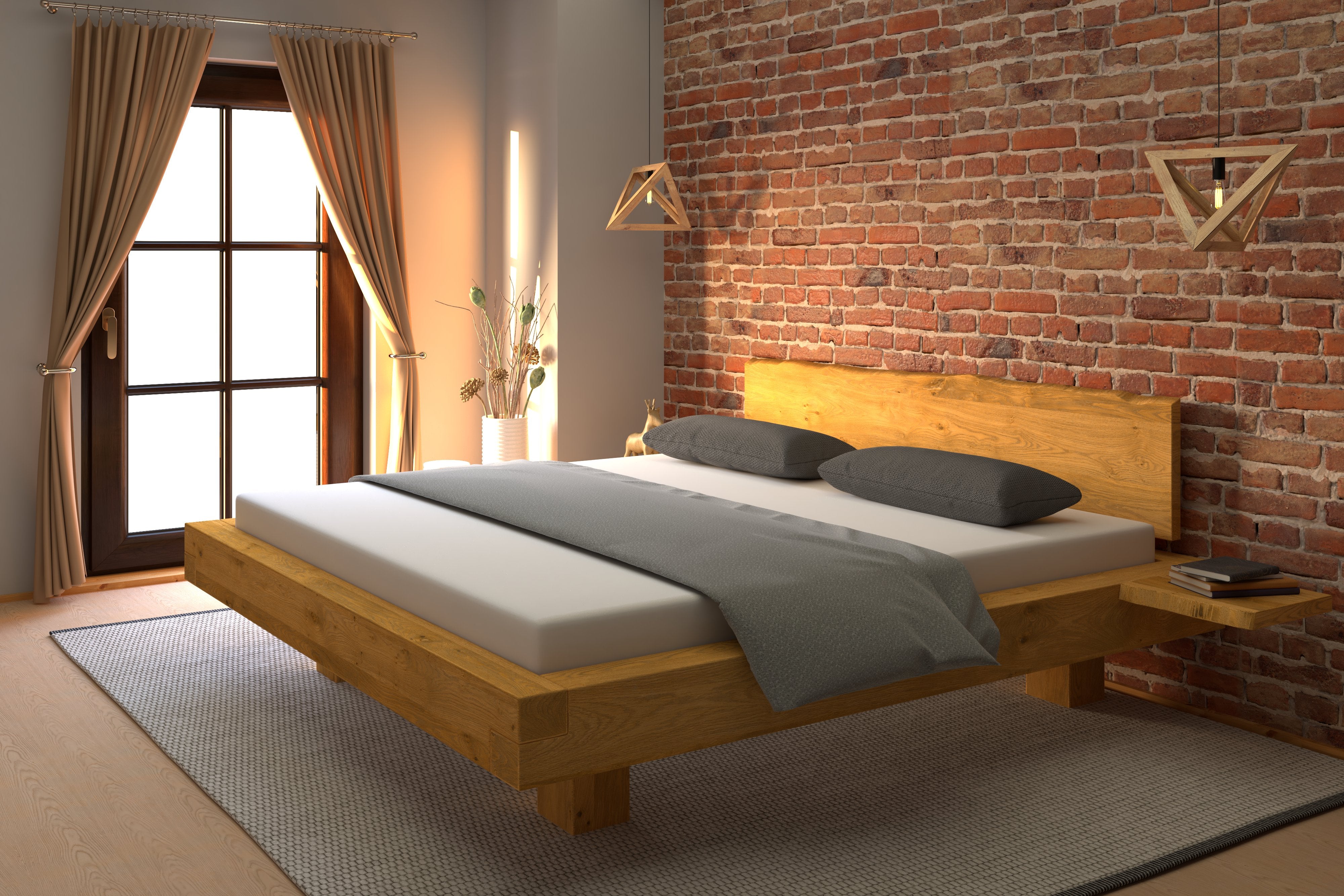 Balkenbett aus Eichenholz mit Waldsaumkante