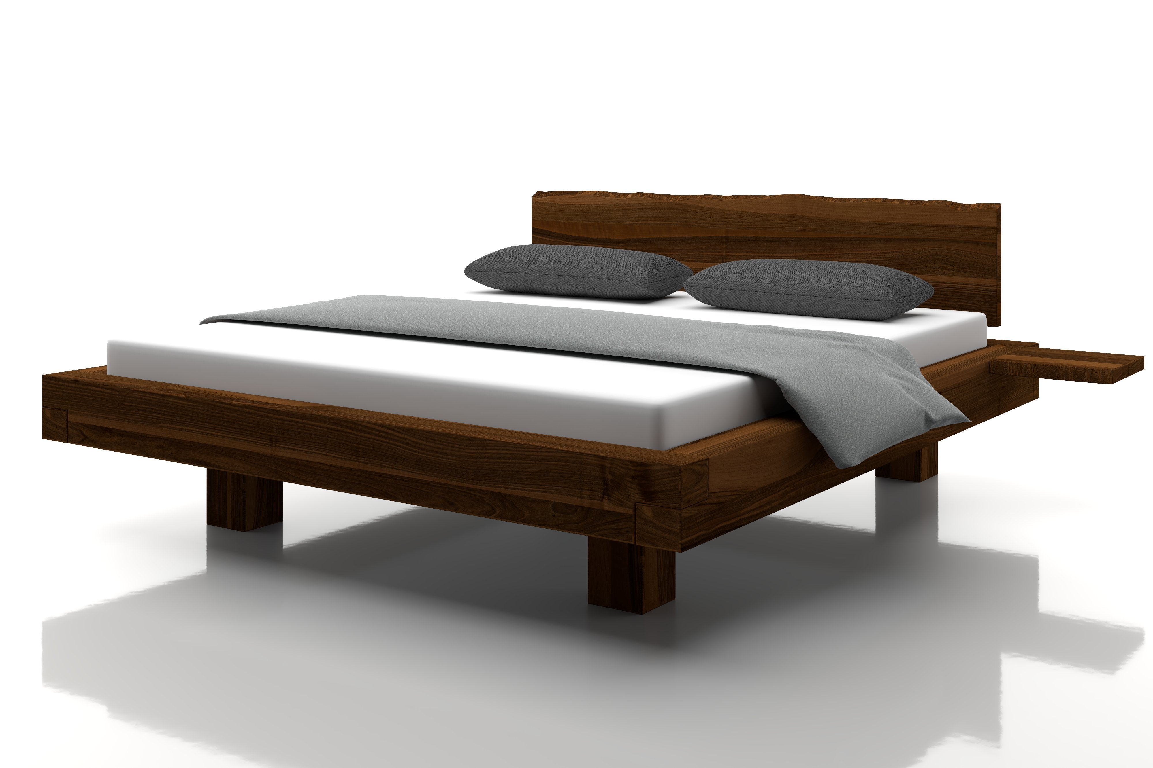 Nussbaum Bett 180x200 Johanna Waldsaumkante mit Nachttisch Ablage