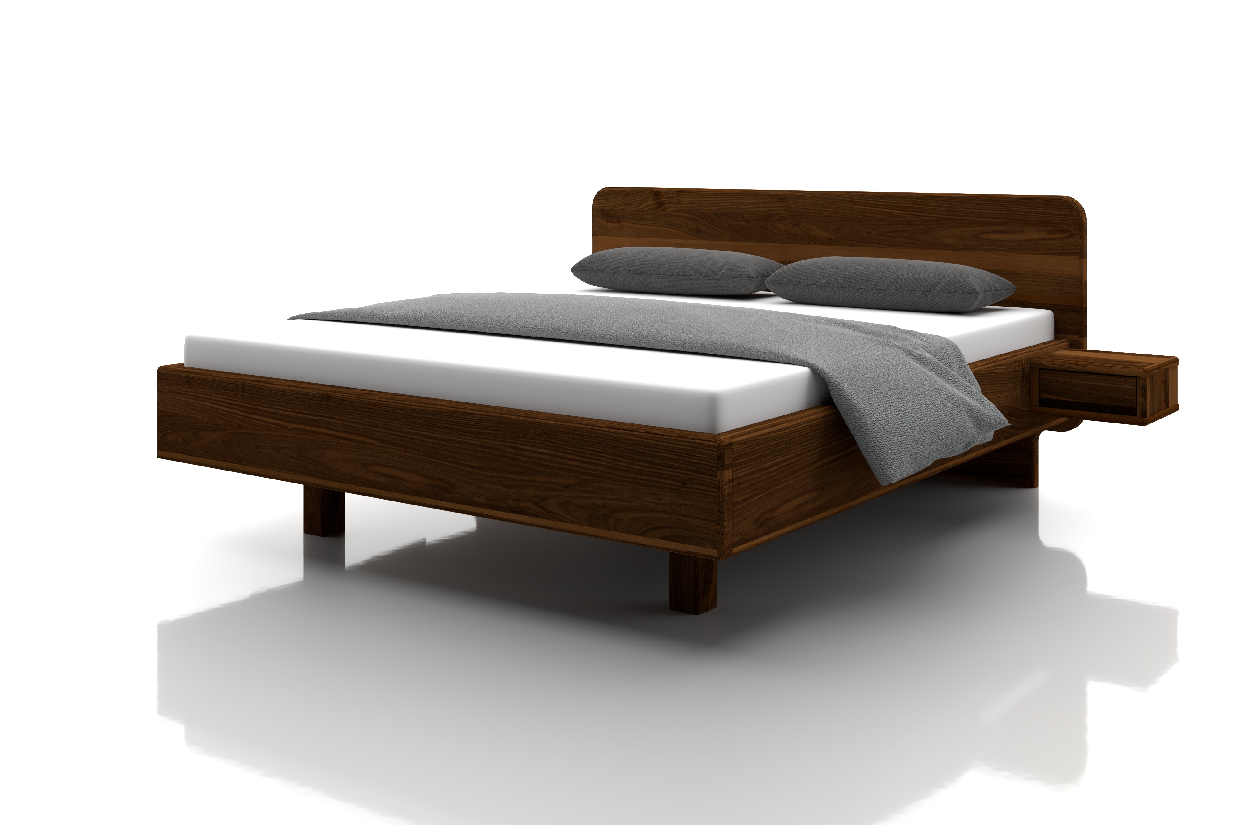 Nussbaum Bett Isabella mit schwebenden Nachtkästchen