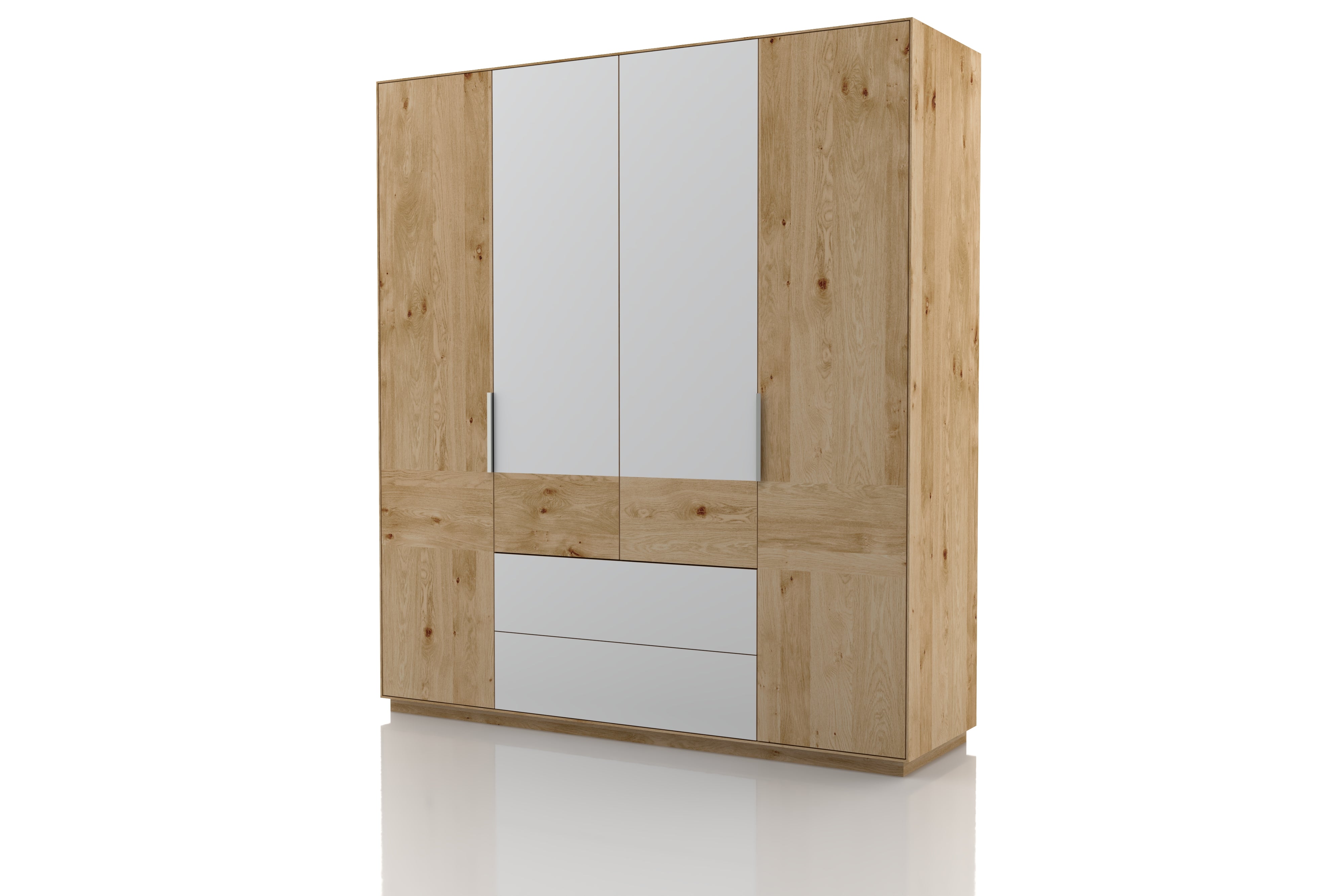 Eichenschrank Bianco 4 türen mit Laden Glas Purewhite