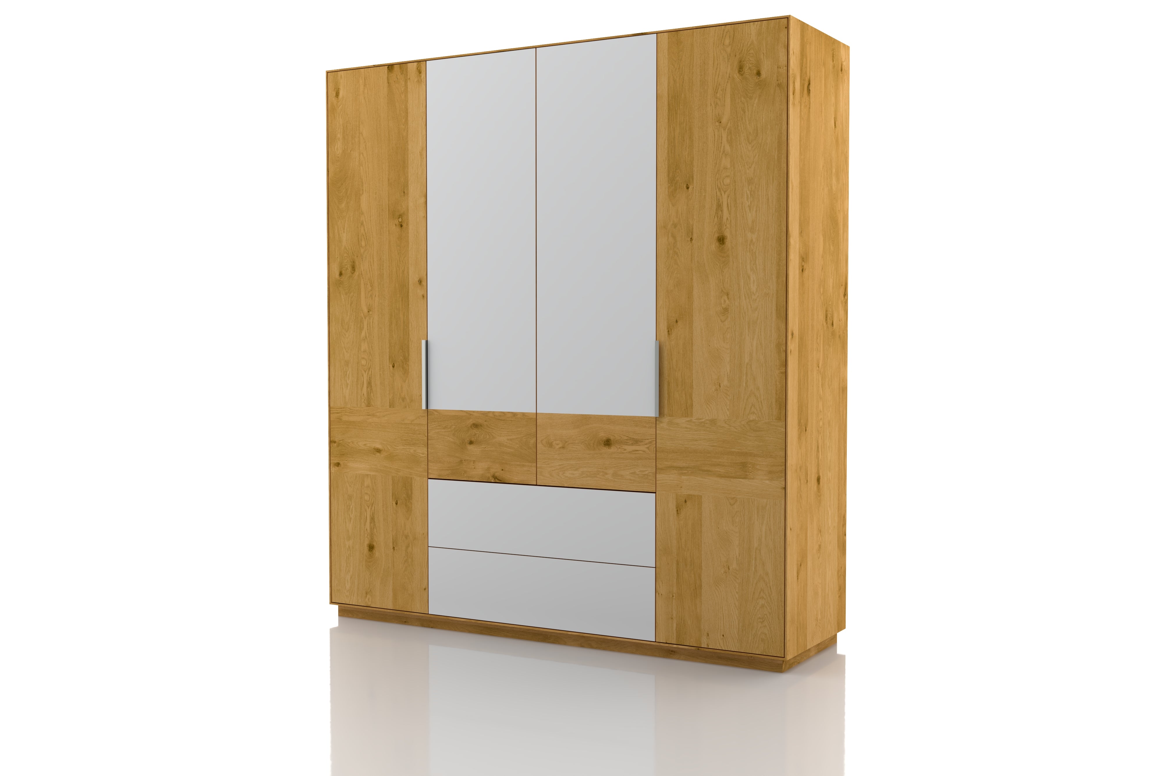 Eichenschrank Marina 4 türig mit laden Glas Purewhite