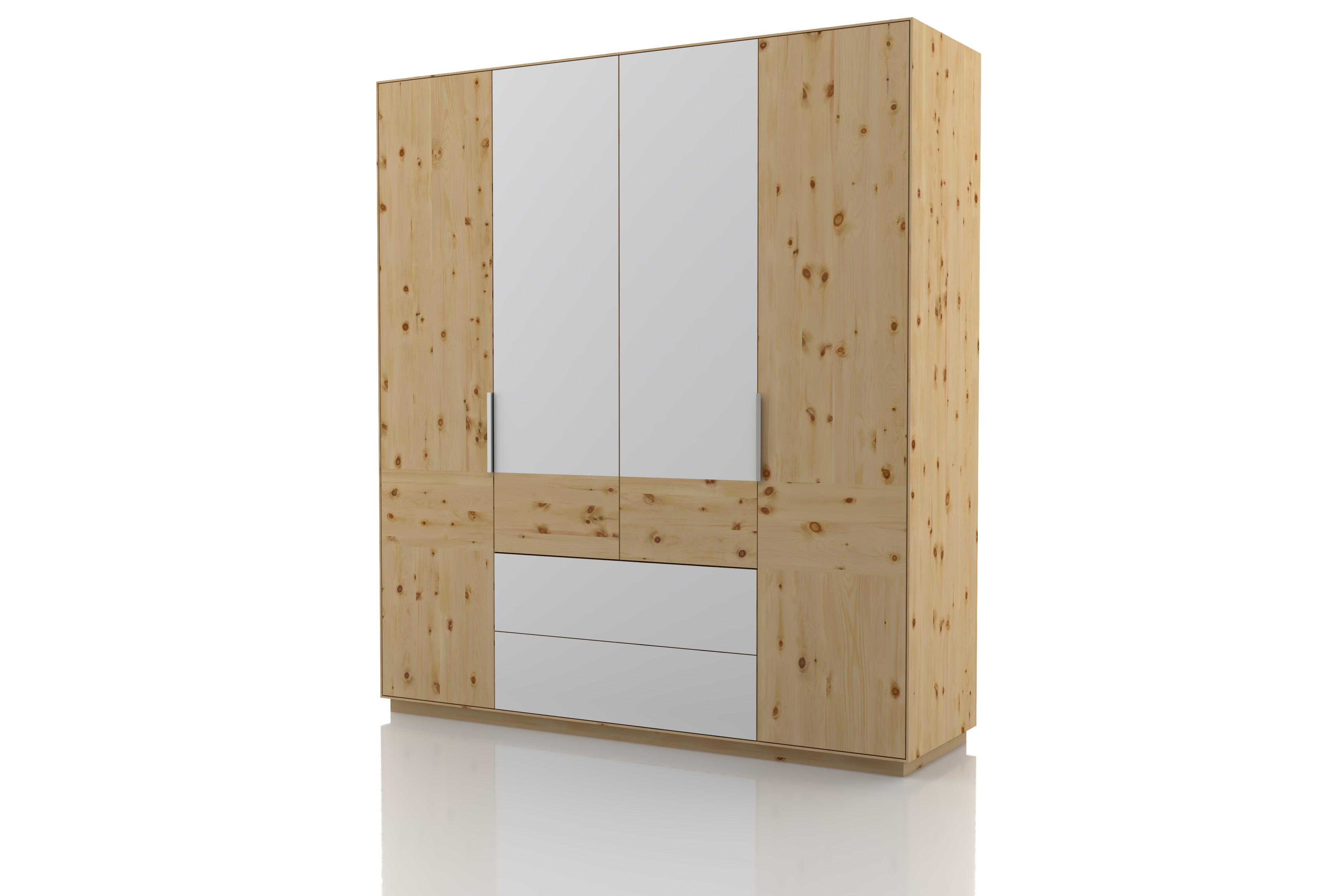 Zirbenschrank Marina 3 Türen inkl. Laden Glas Purewhite