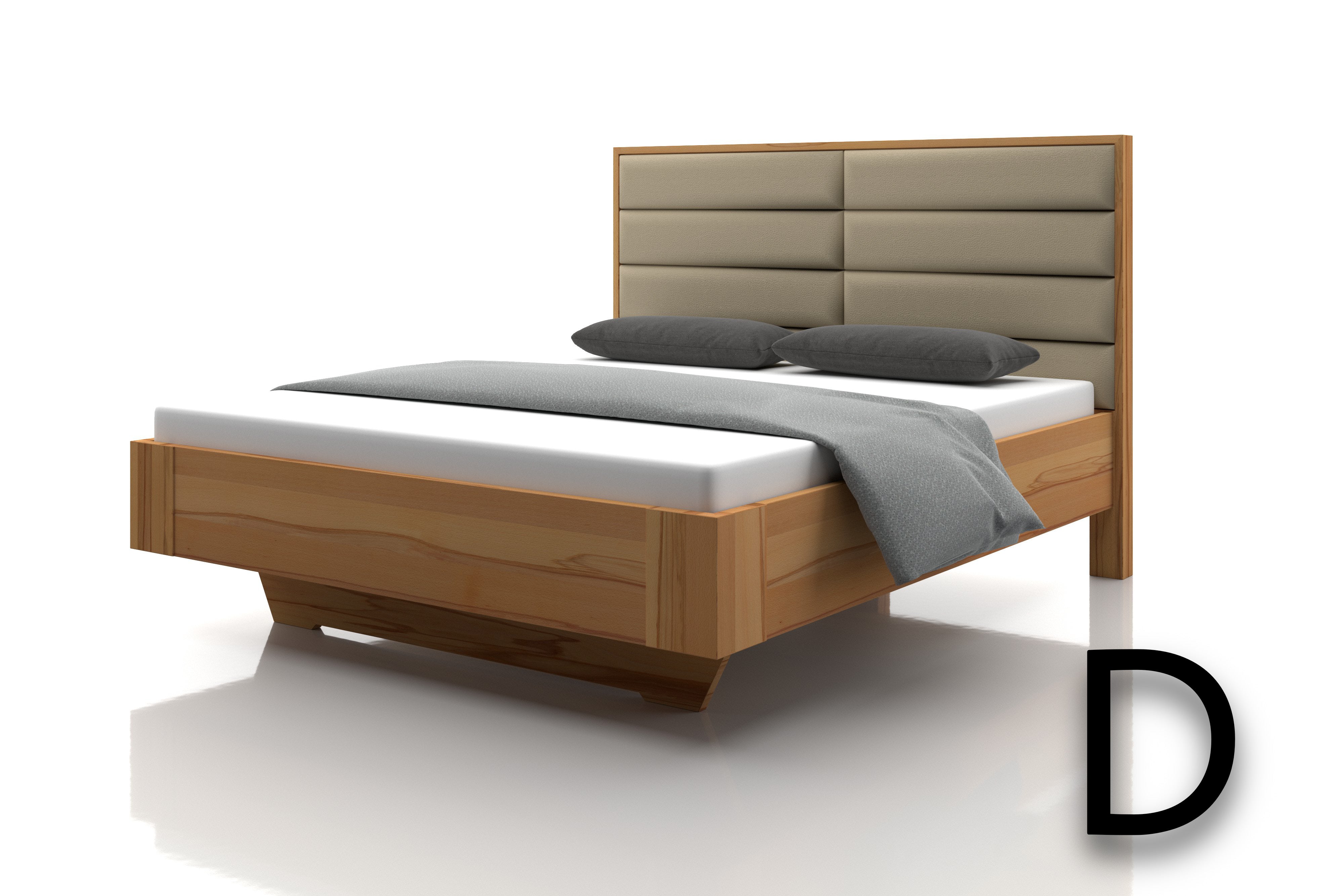 Kernbuchenbett Marina Echtleder Sand Kopfteil D