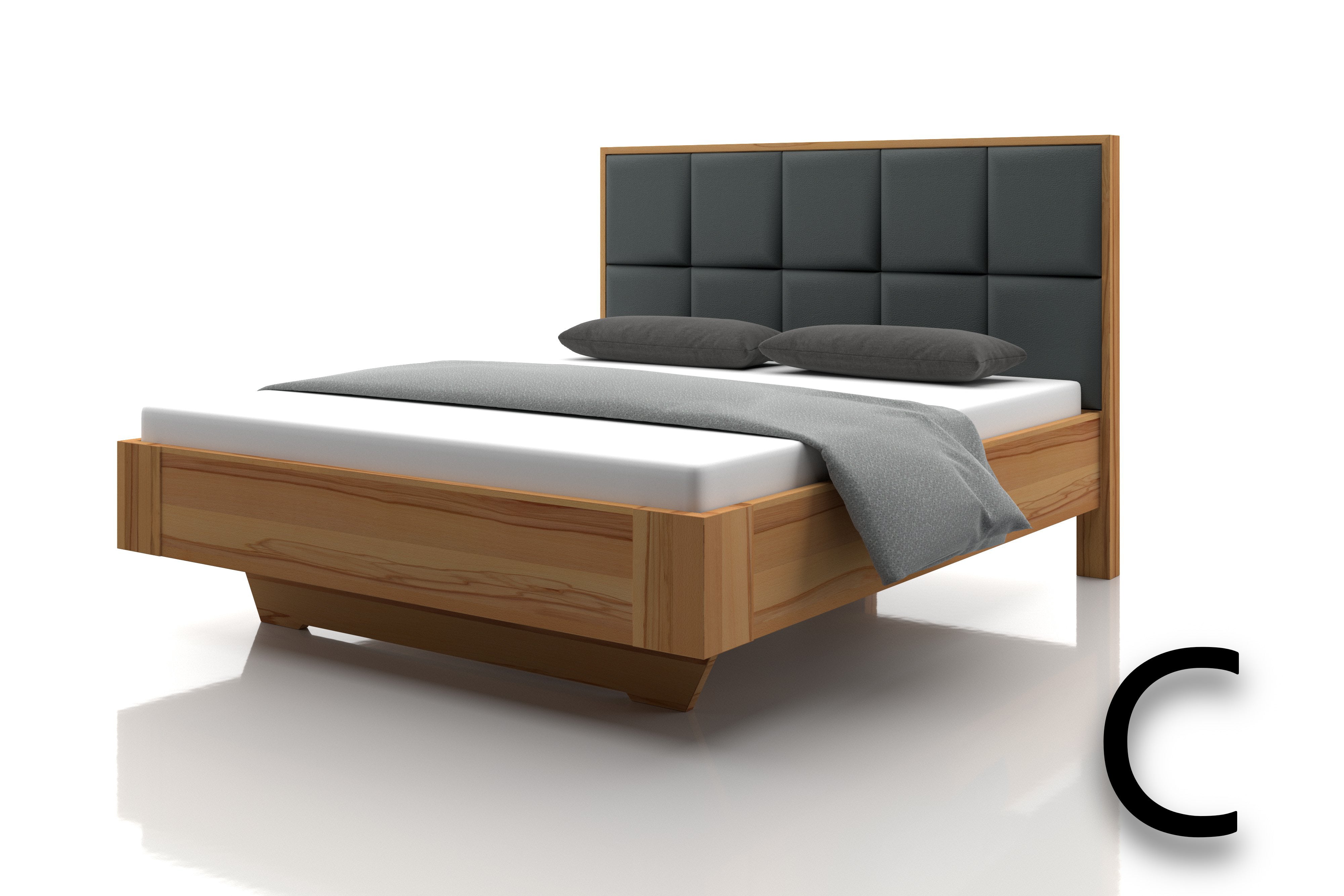 Kernbuchenbett Marina Echtleder Anthrazit Kopfteil C