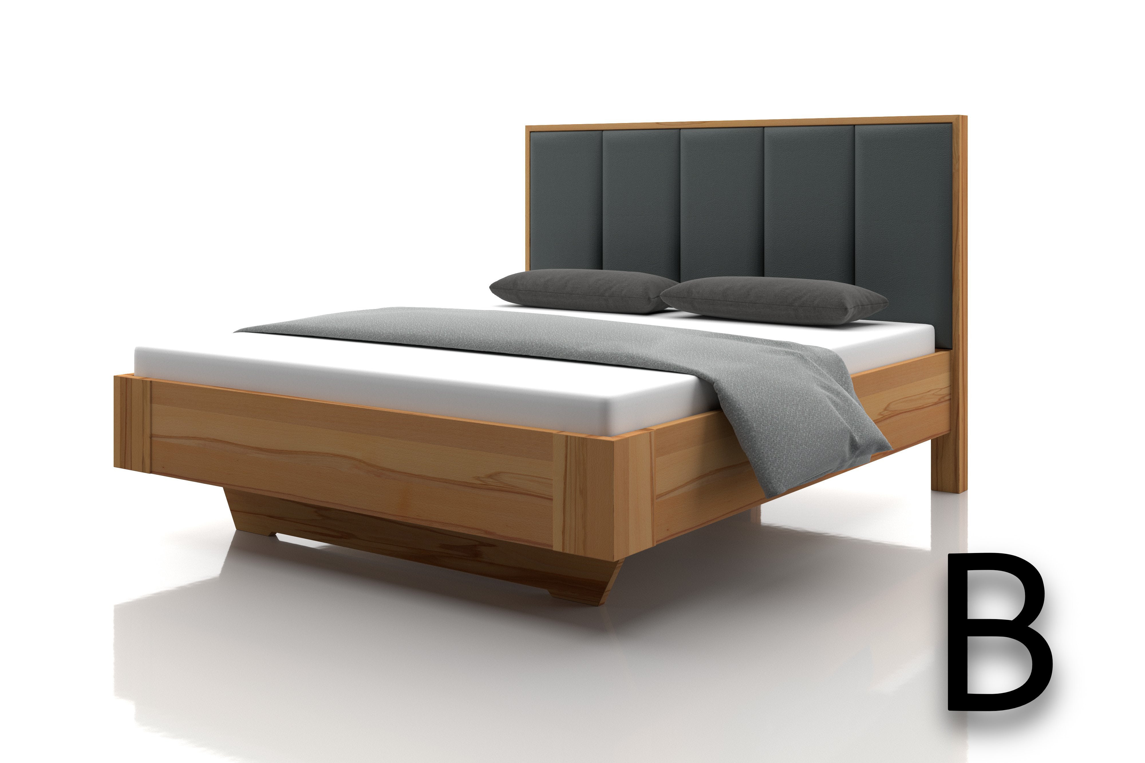 Kernbuchenbett Marina Echtleder Anthrazit Kopfteil B