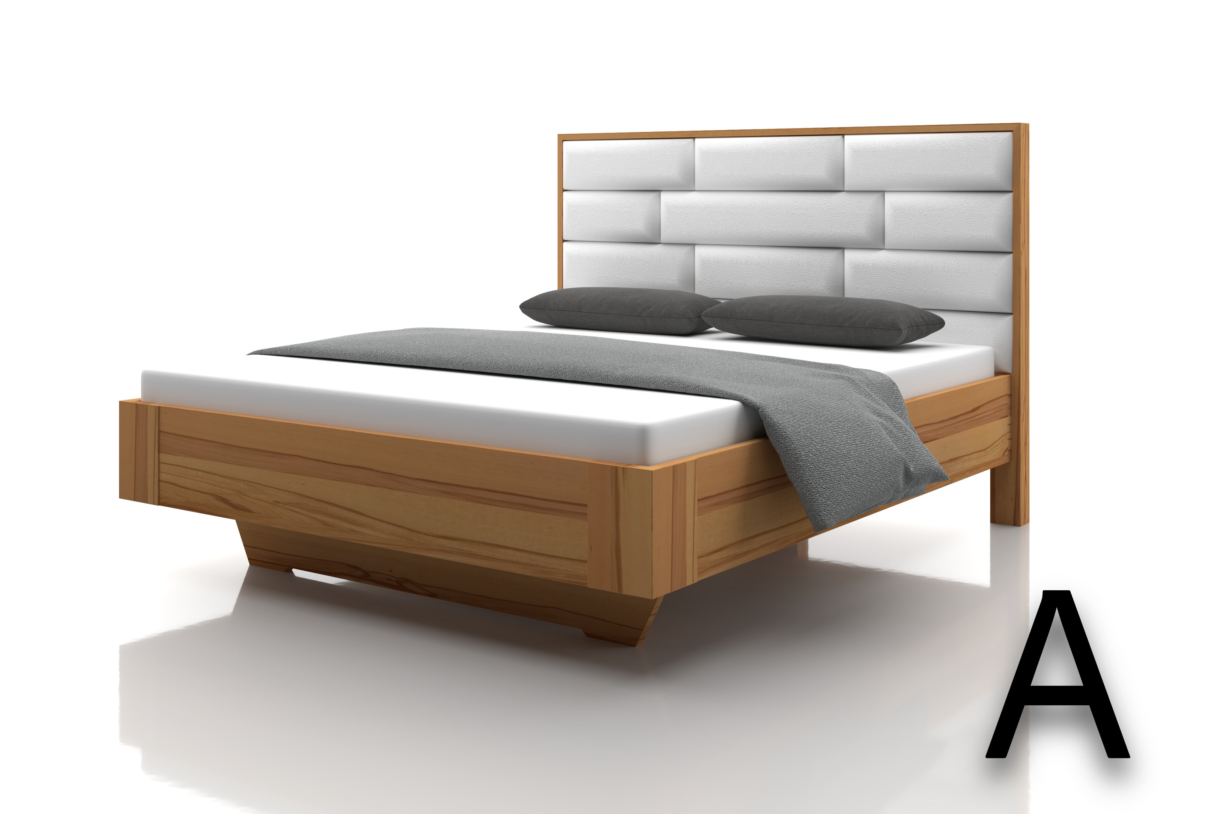 Kernbuchenbett Marina Echtleder Purewhite Kopfteil A