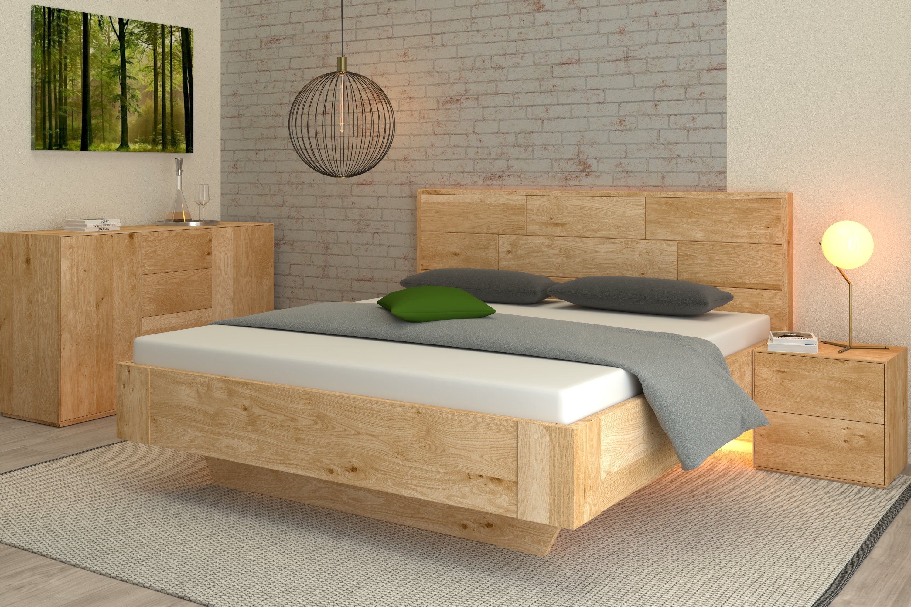 Eichenbett Marina mit Kopfteil aus Holz