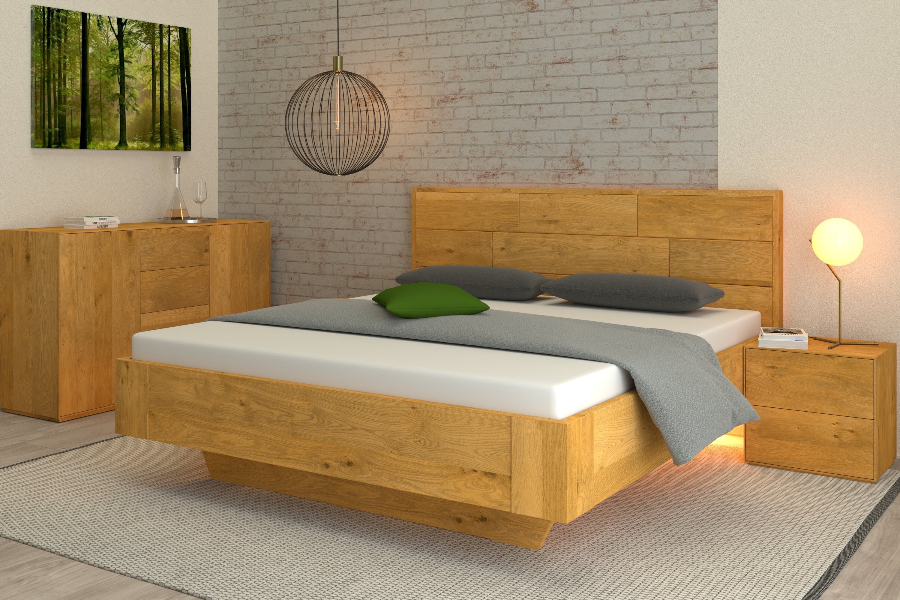 Asteichenbett Marina mit Holz Kopfteil