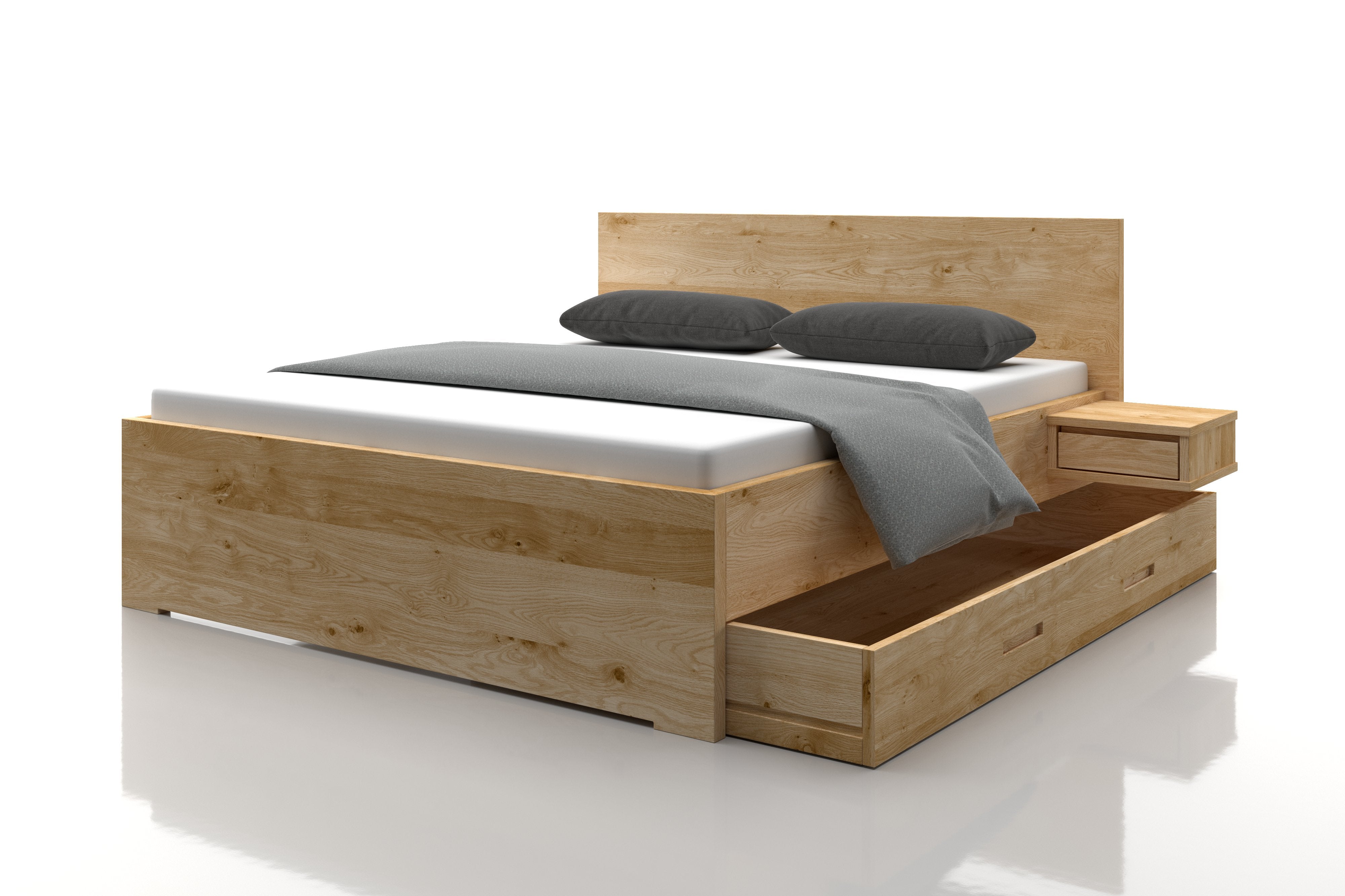 Mia Maxi Bett in Eiche Bianco mit Schubladen für viel Stauraum
