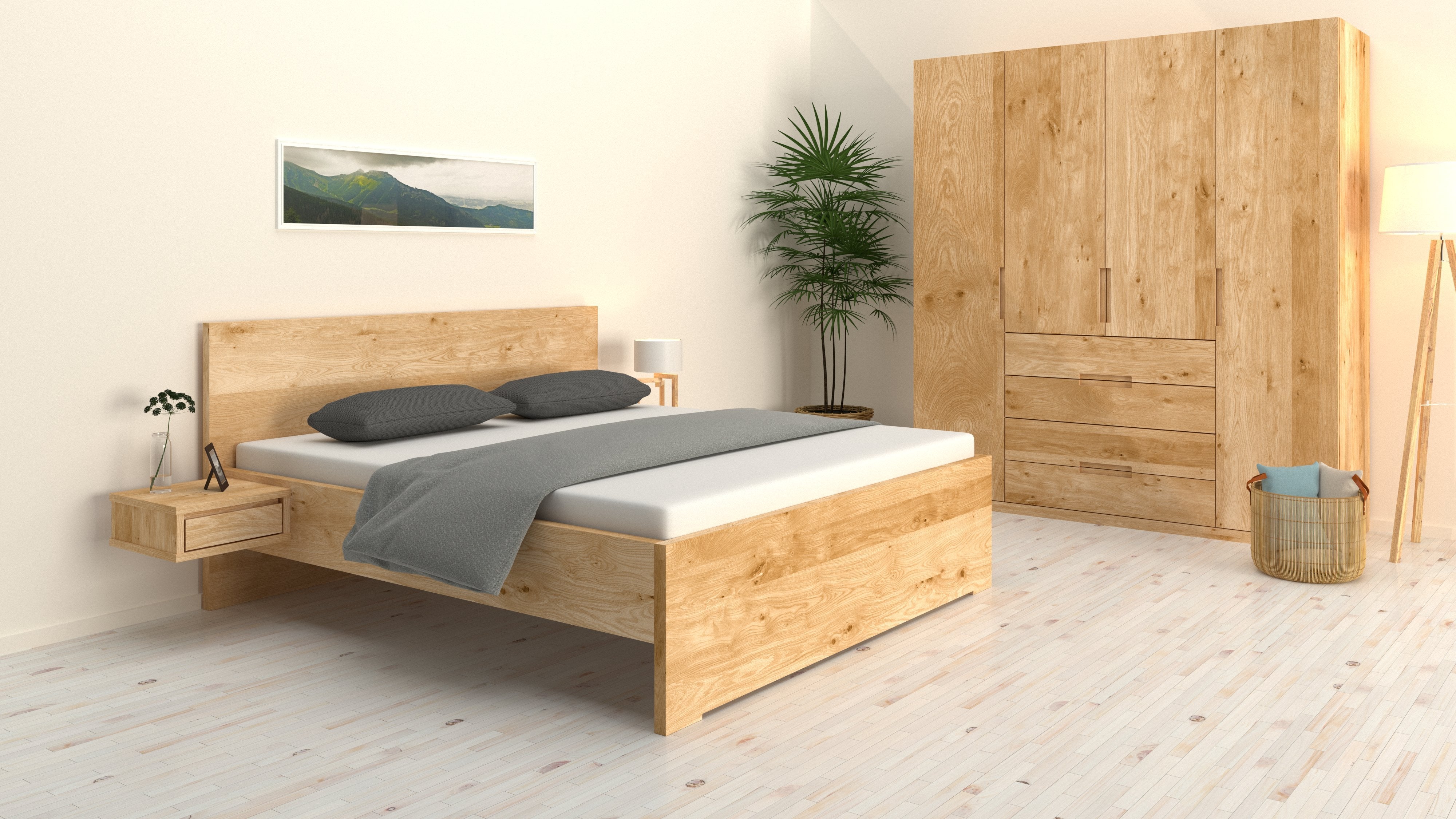 Bett Mia in einem Eiche Bianco Schlafzimmer