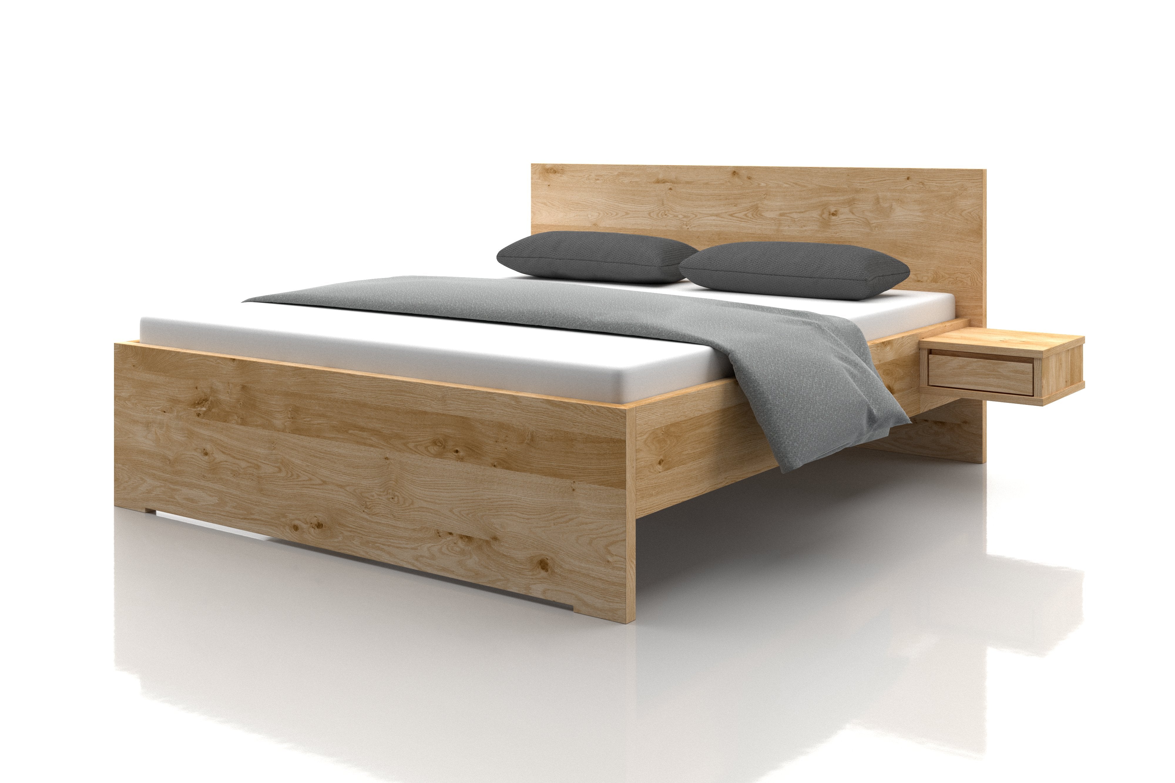 Bett Mia in Eiche Bianco mit schwebenden Nachtkästchen