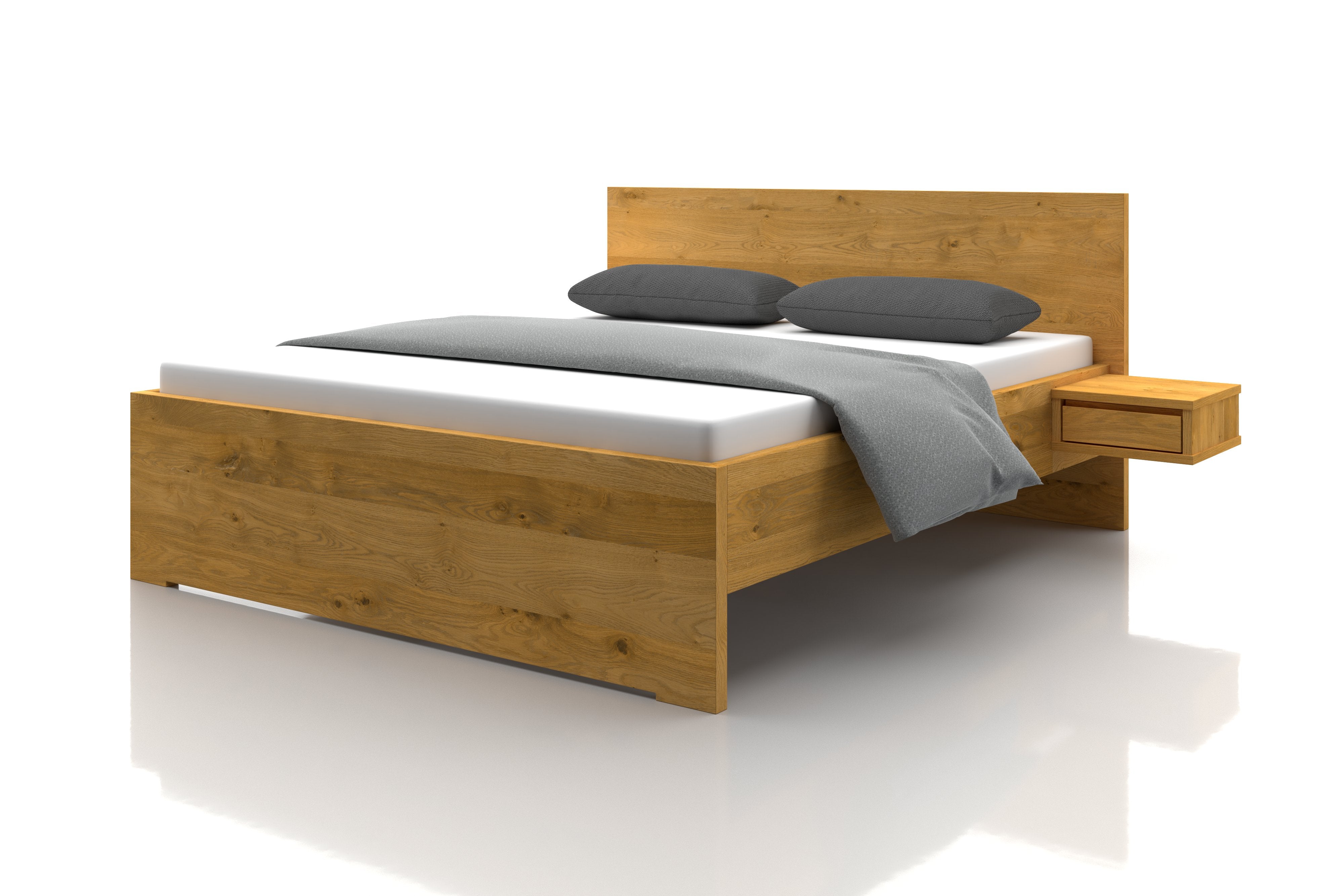 Asteichen Bett Mia mit schwebenden Nachtkästchen