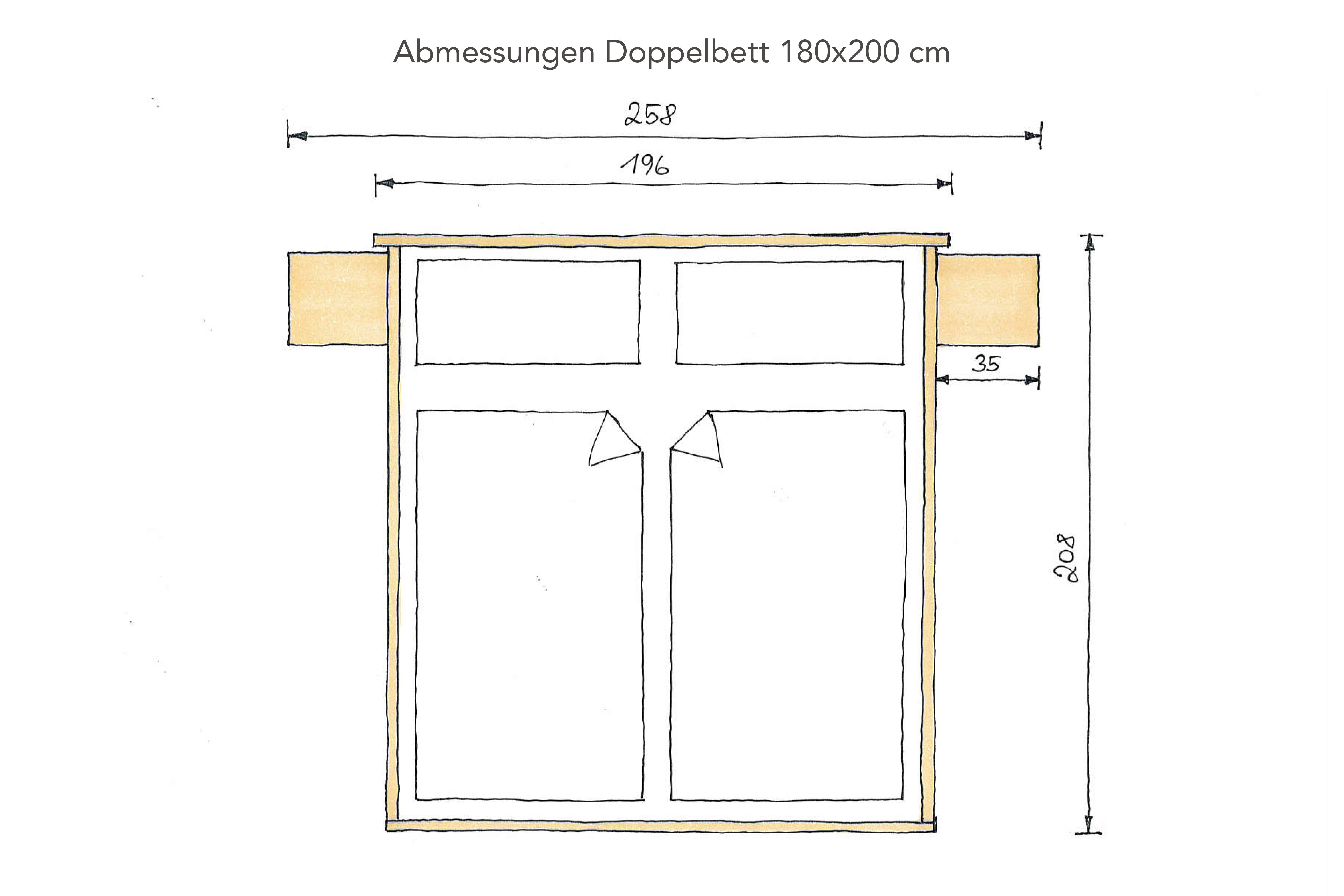 Abmessung Zirbenbett Nora 180 x 200 cm