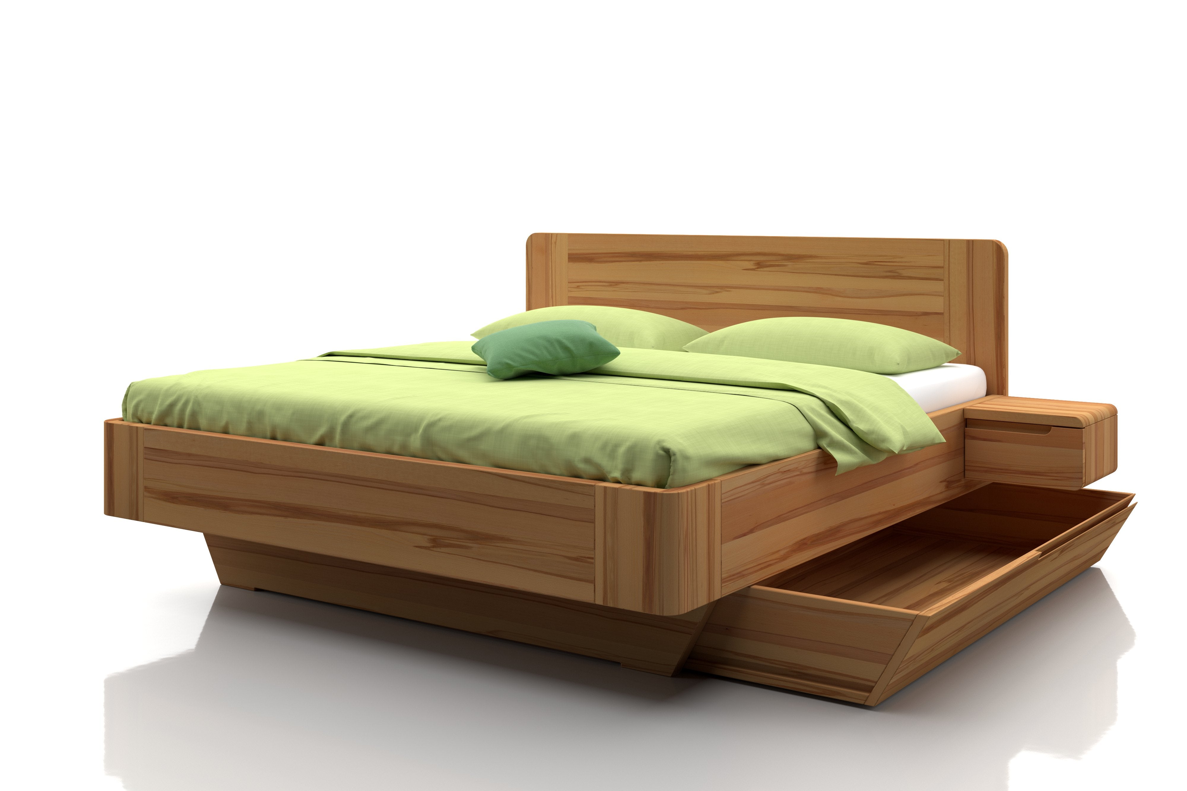 Buchenbett mit viel Stauraum