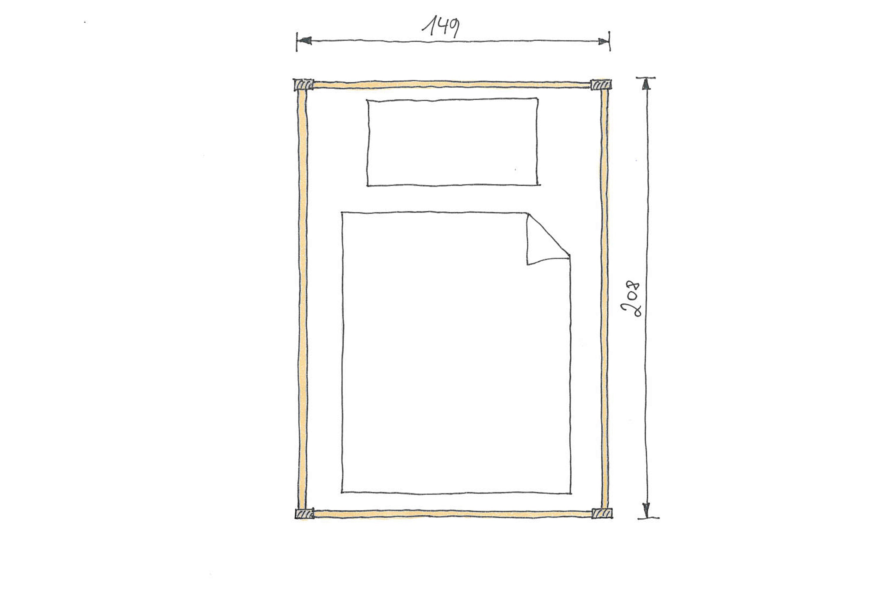 Abmessungen Zirbenbett Clara 140x200cm