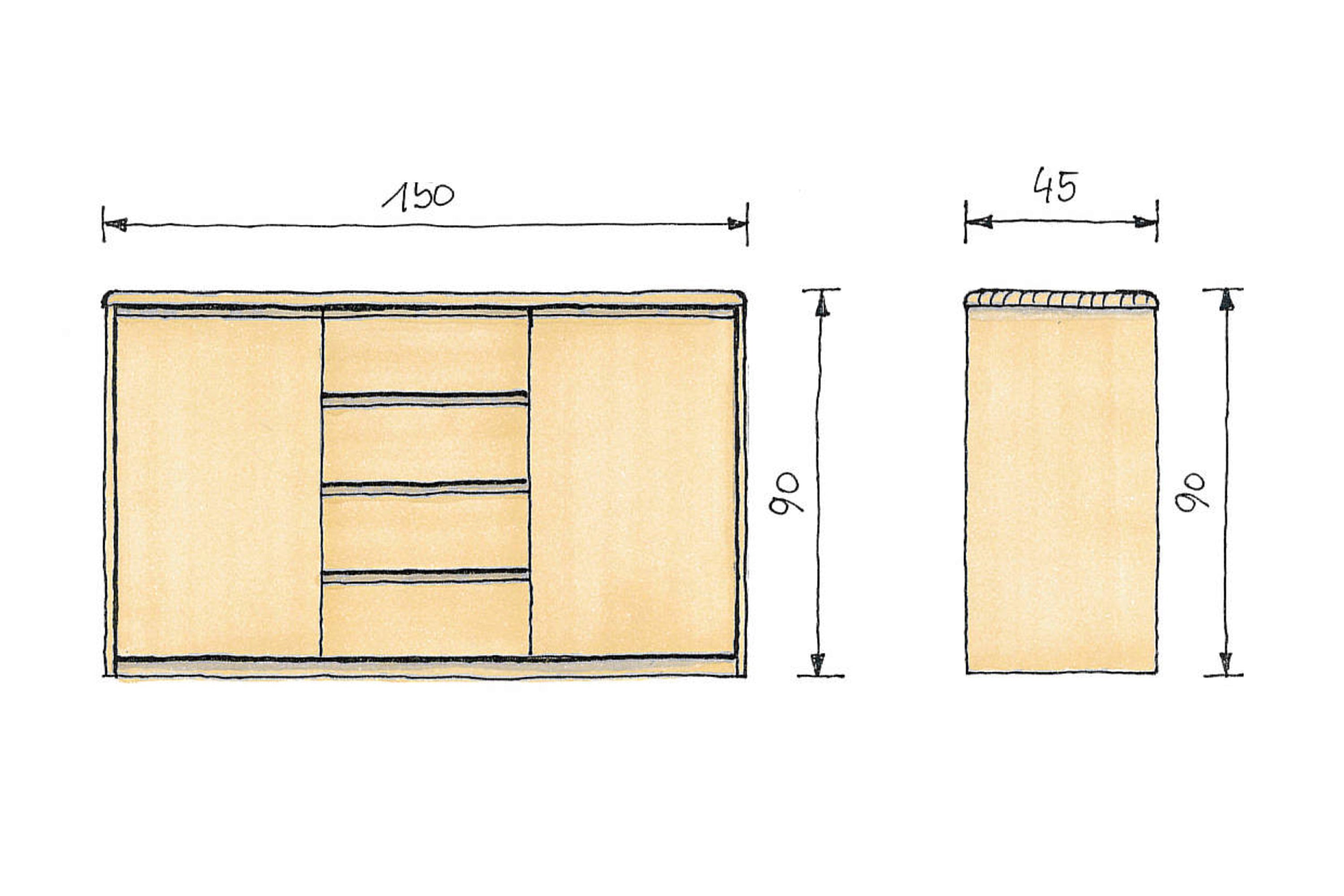 Abmessungen Eichenkommode Isabella Maxi 150cm
