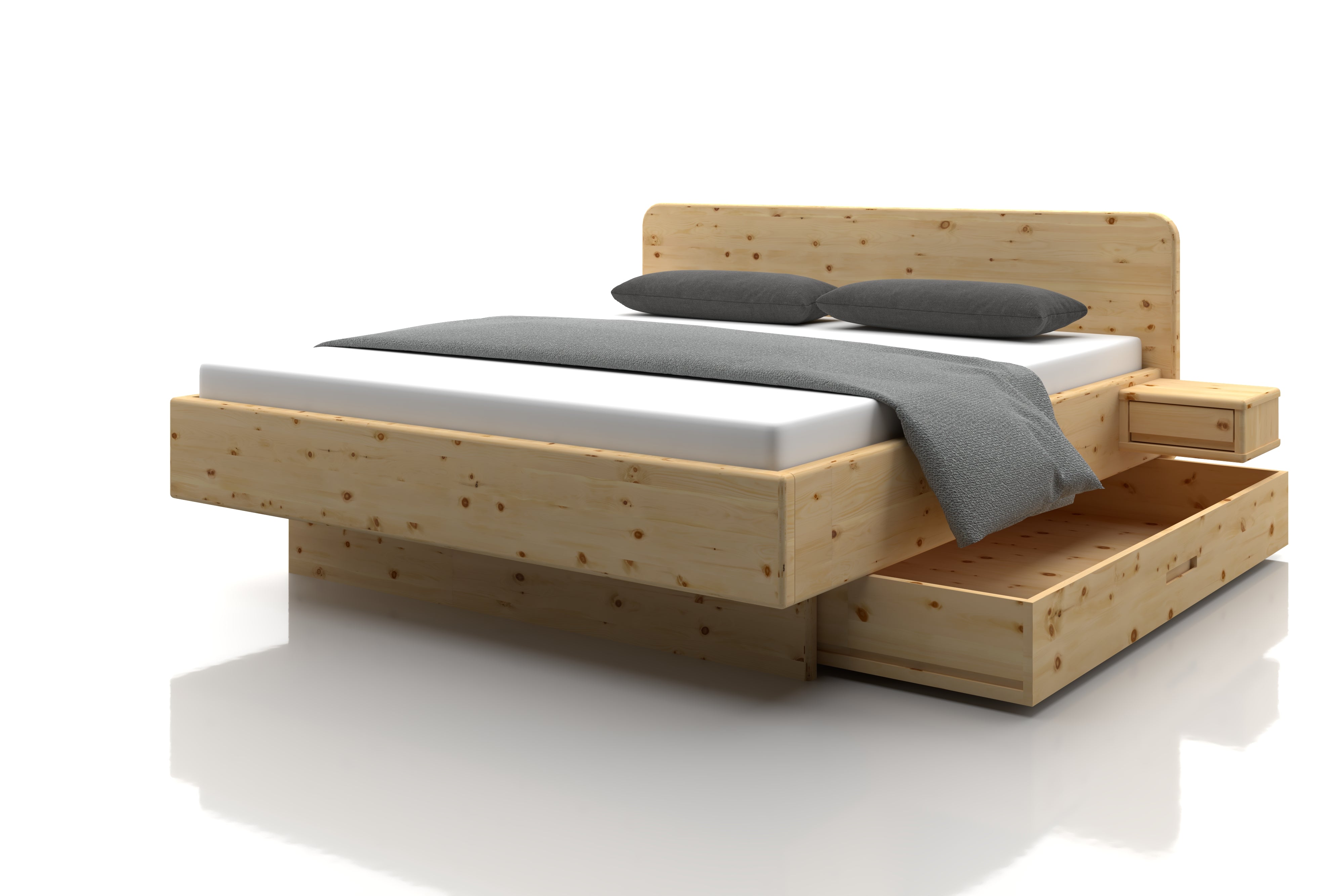 Zirbenbett Isabella Maxi mit Schubladen zur Aufbewahrung