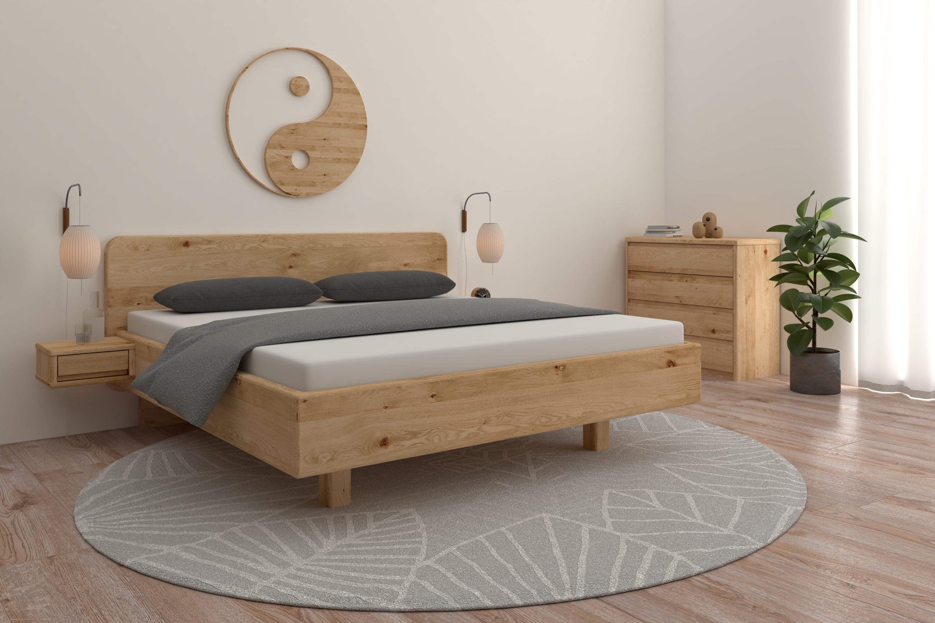 Isabella Bett Eiche Bianco in einem harmonischen Feng Shui Schlafzimmer