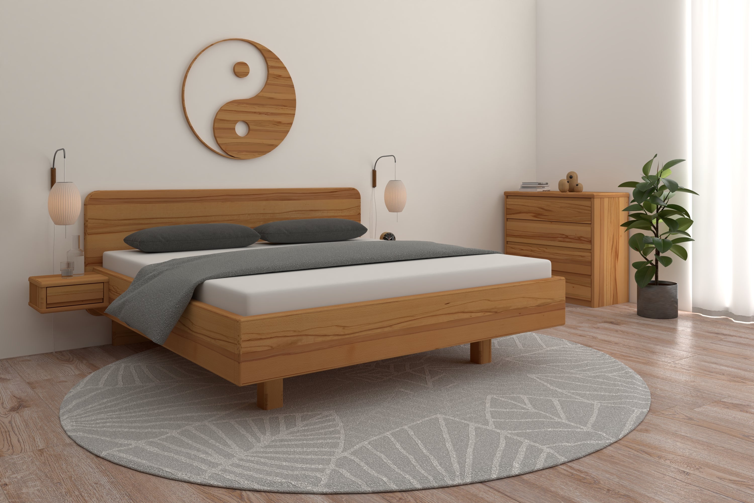 Buchenbett Isabella in einem harmonischen Feng Shui Schlafzimmer