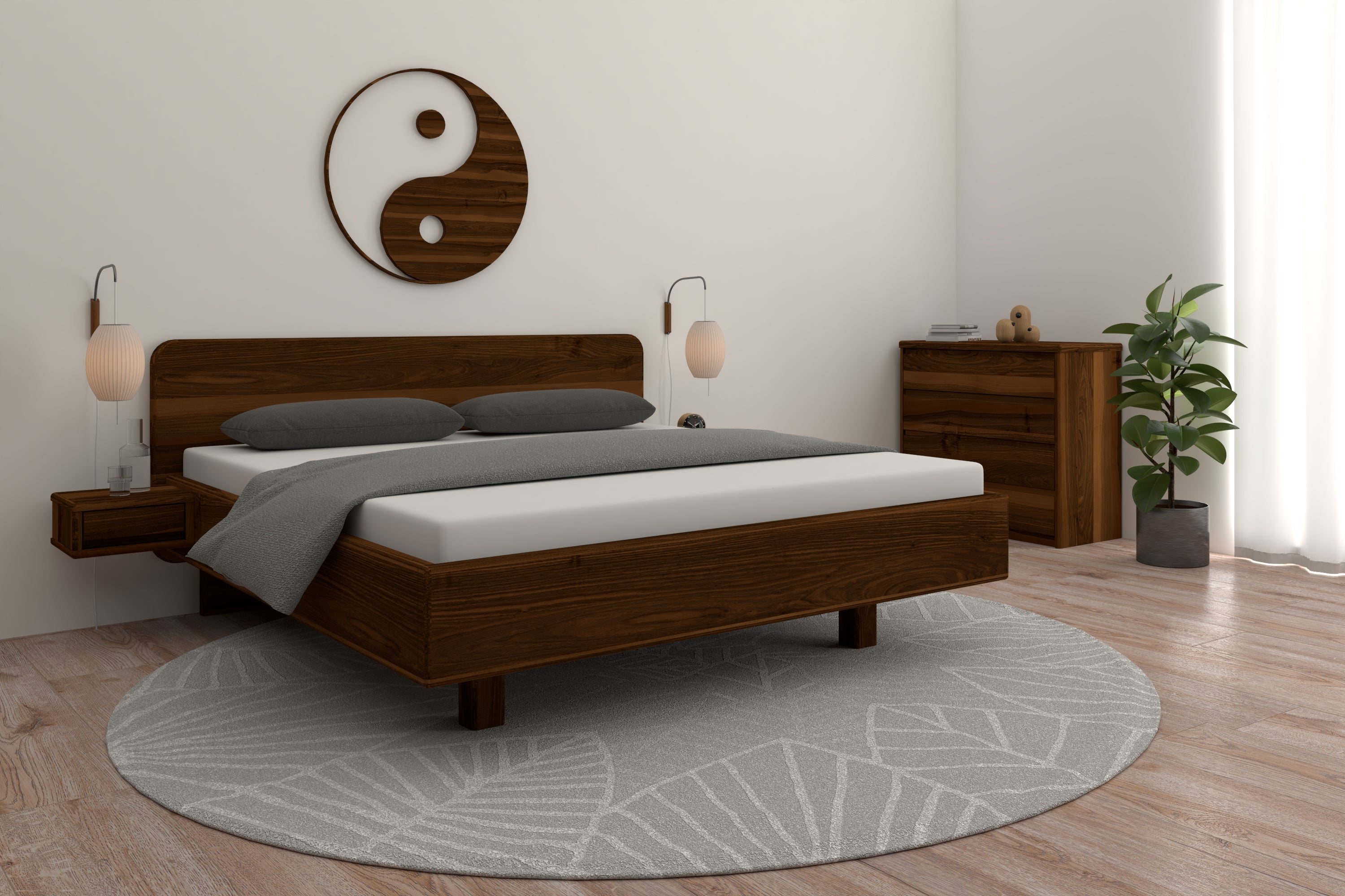 Nussbaum Bett Isabella in einem Feng Shui Schlafzimmer