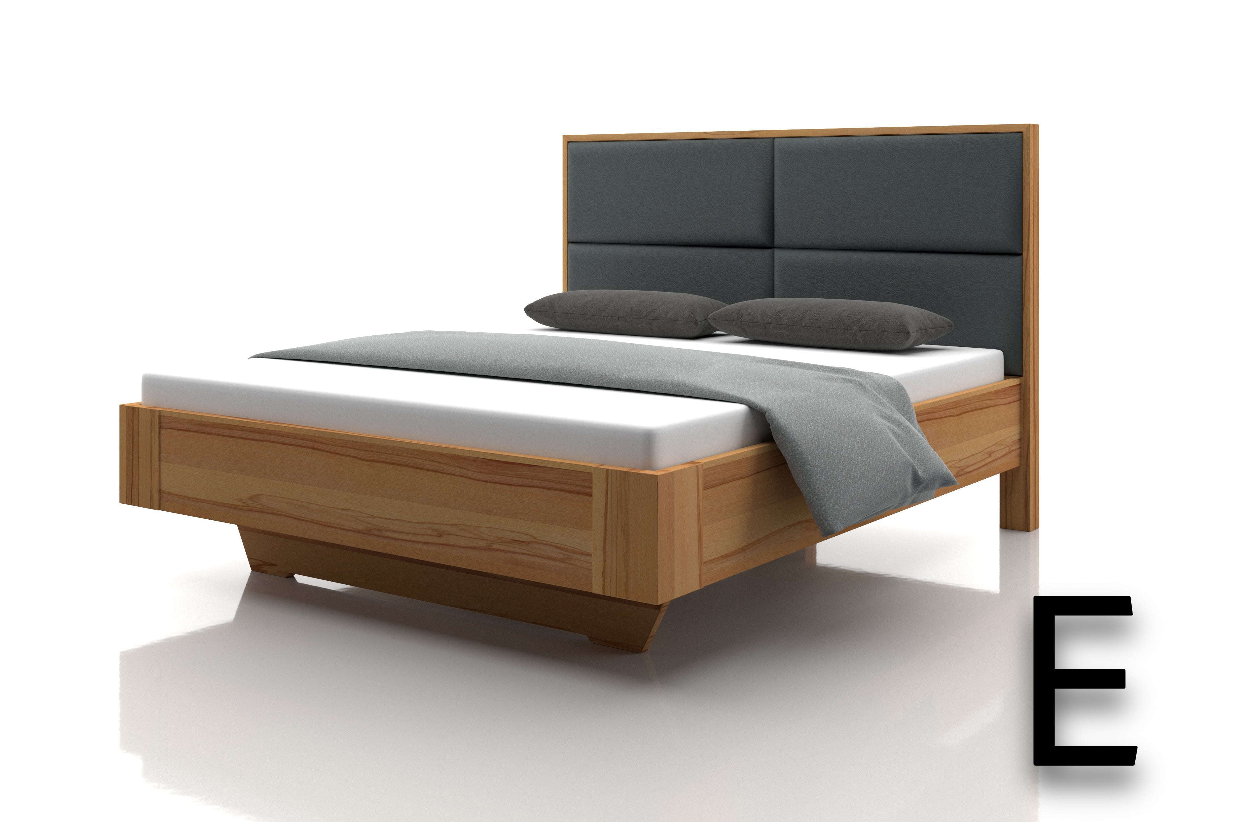 Buchenbett Marina Echtleder Anthrazit Kopfteil E