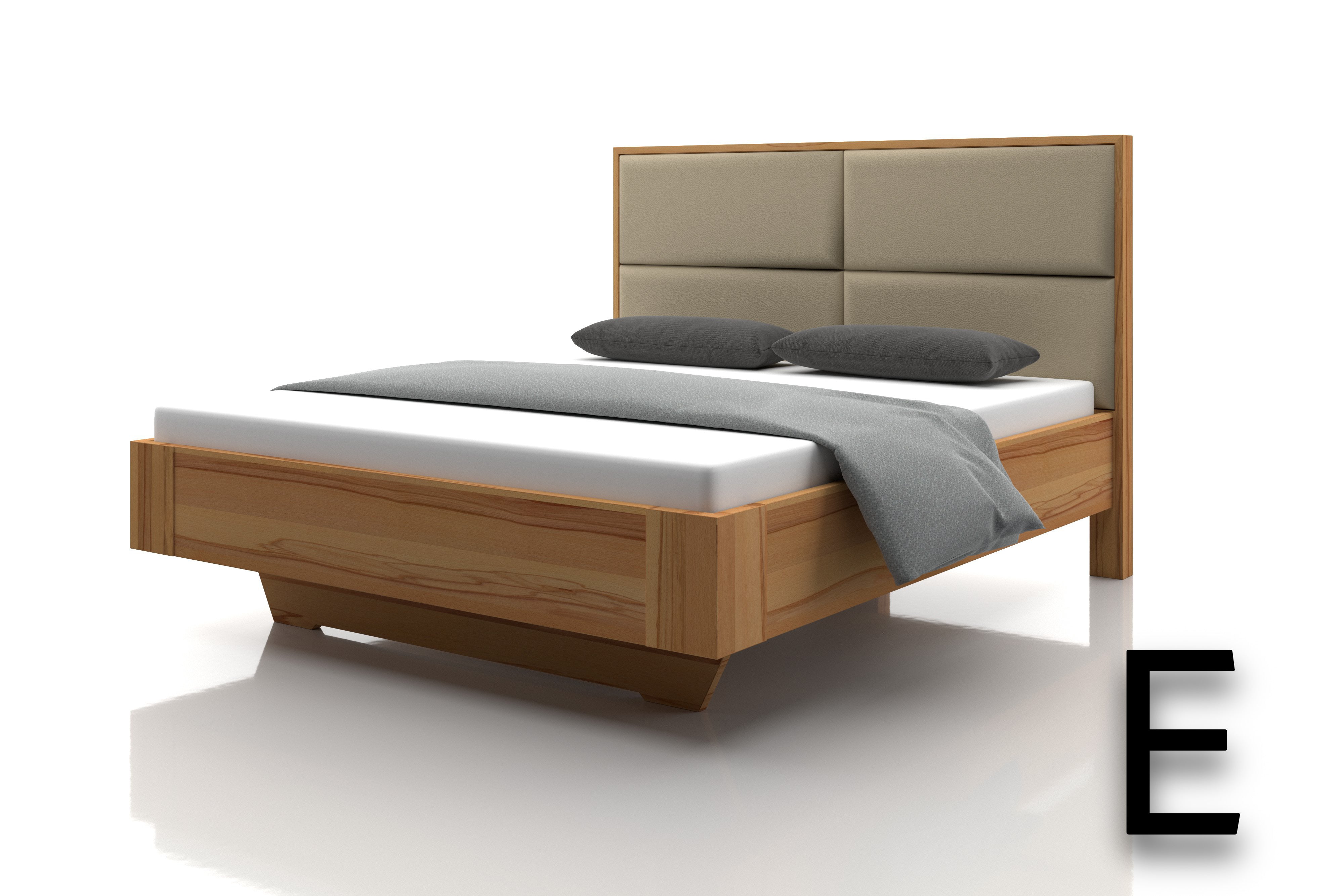 Kernbuchenbett Marina Echtleder Sand Kopfteil E
