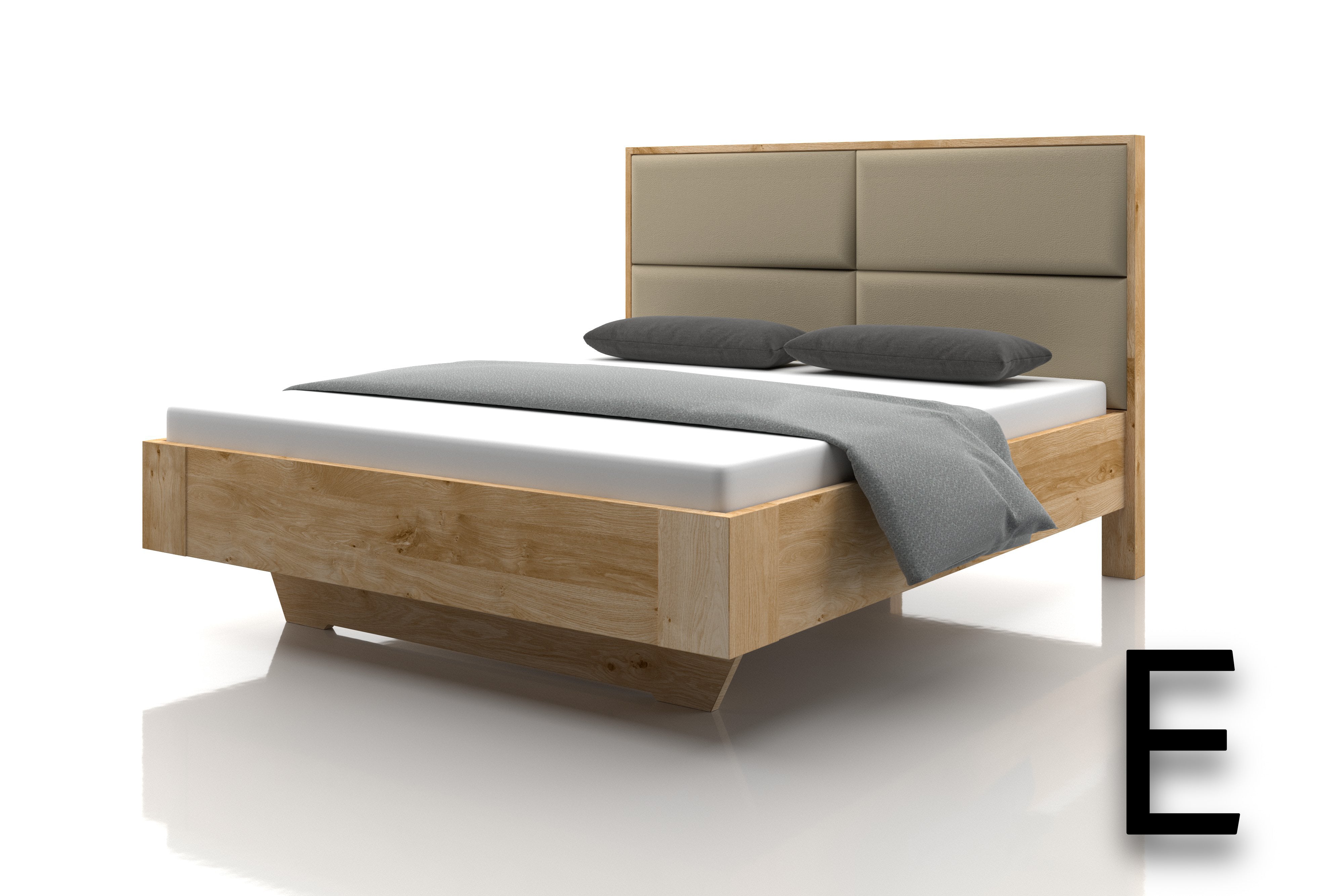 Eichenbett Bianco Marina Echtleder Sand Kopfteil E