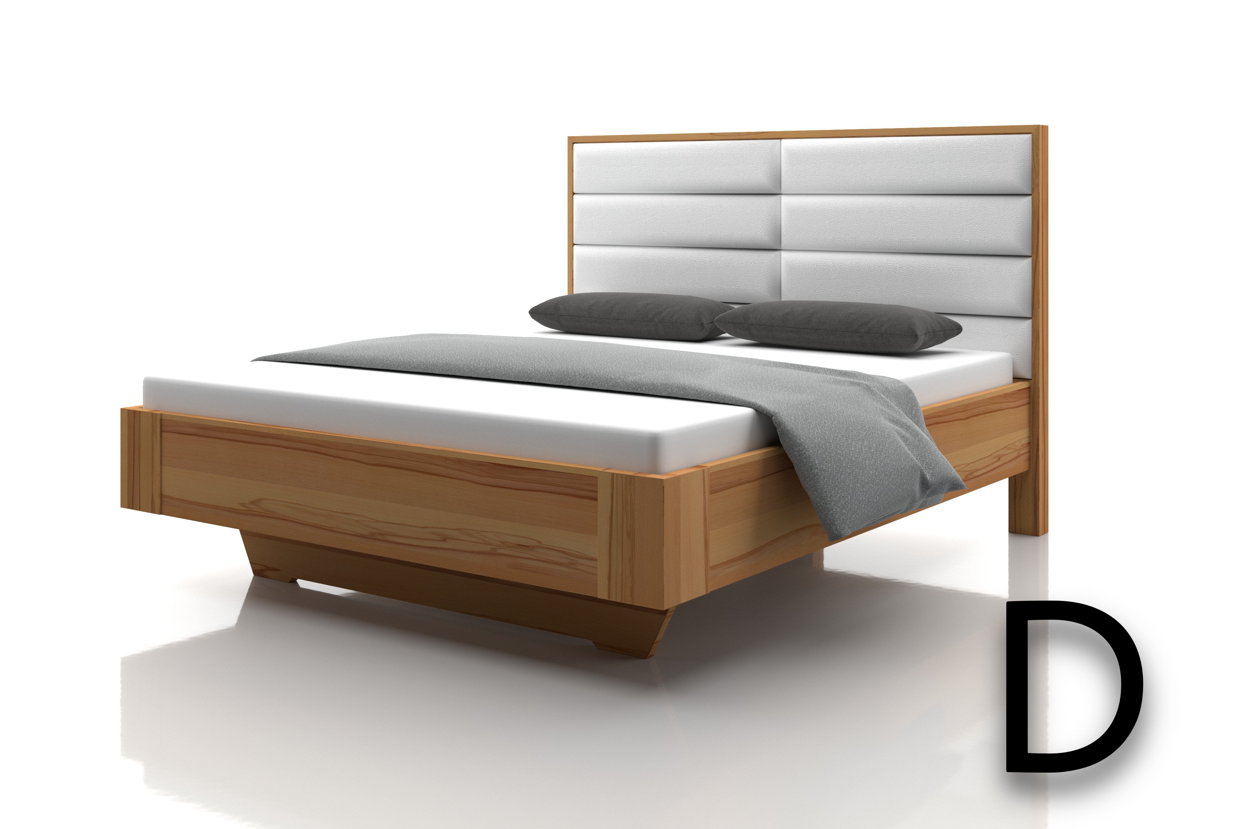 Kernbuchenbett Marina Echtleder Purewhite Kopfteil D