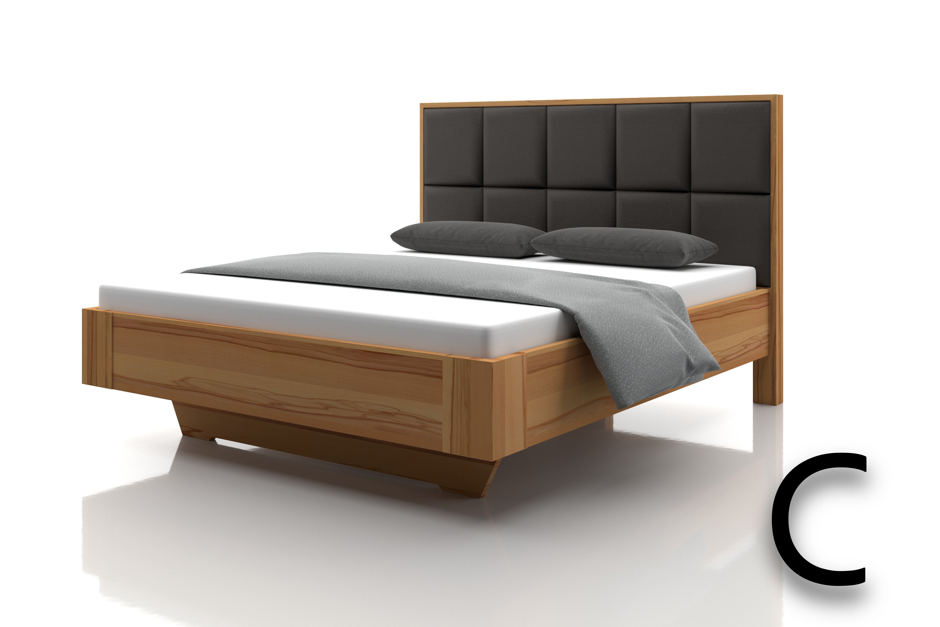 Kernbuchenbett Marina Echtleder Choco Kopfteil C