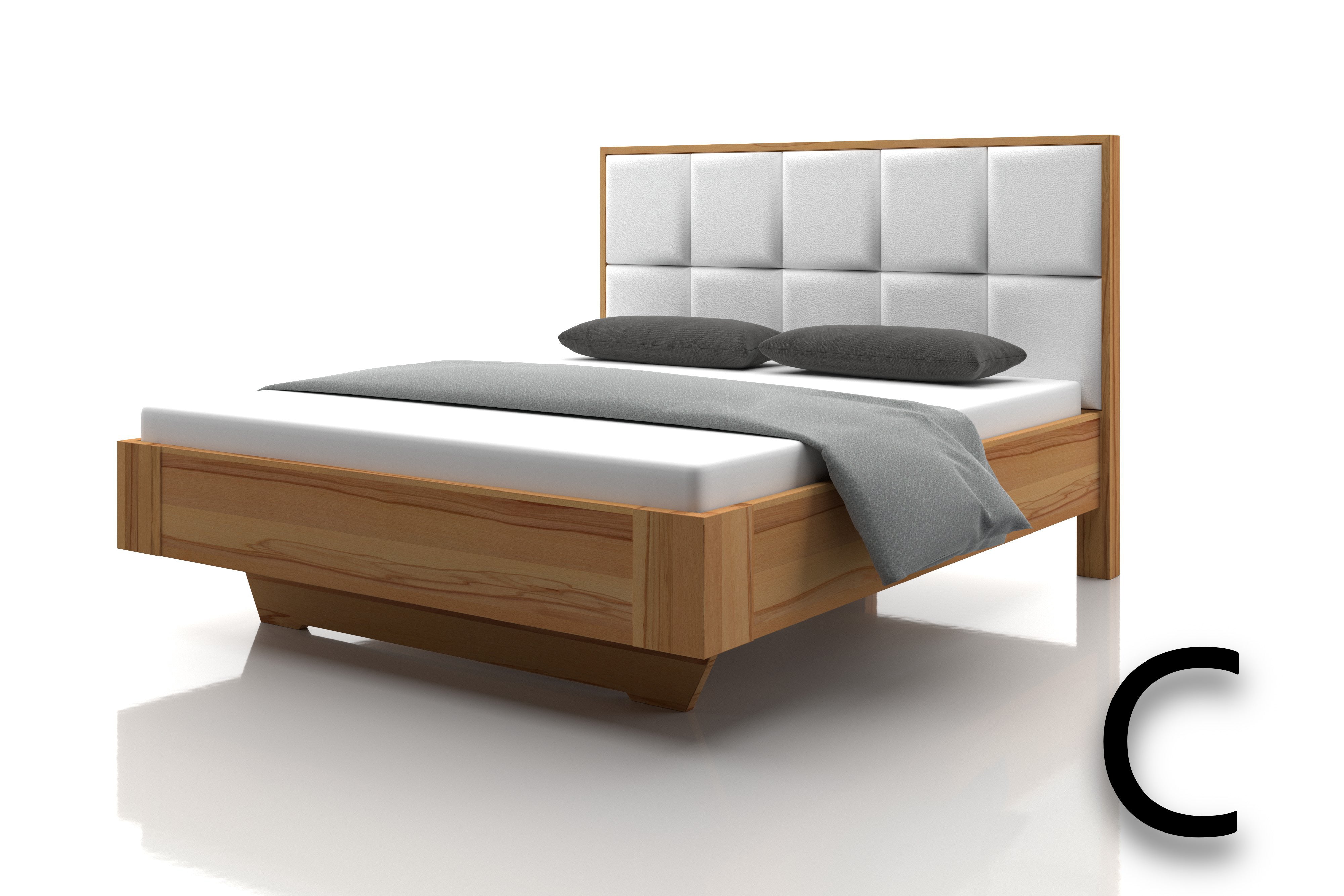 Kernbuchenbett Marina Echtleder Purewhite Kopfteil C