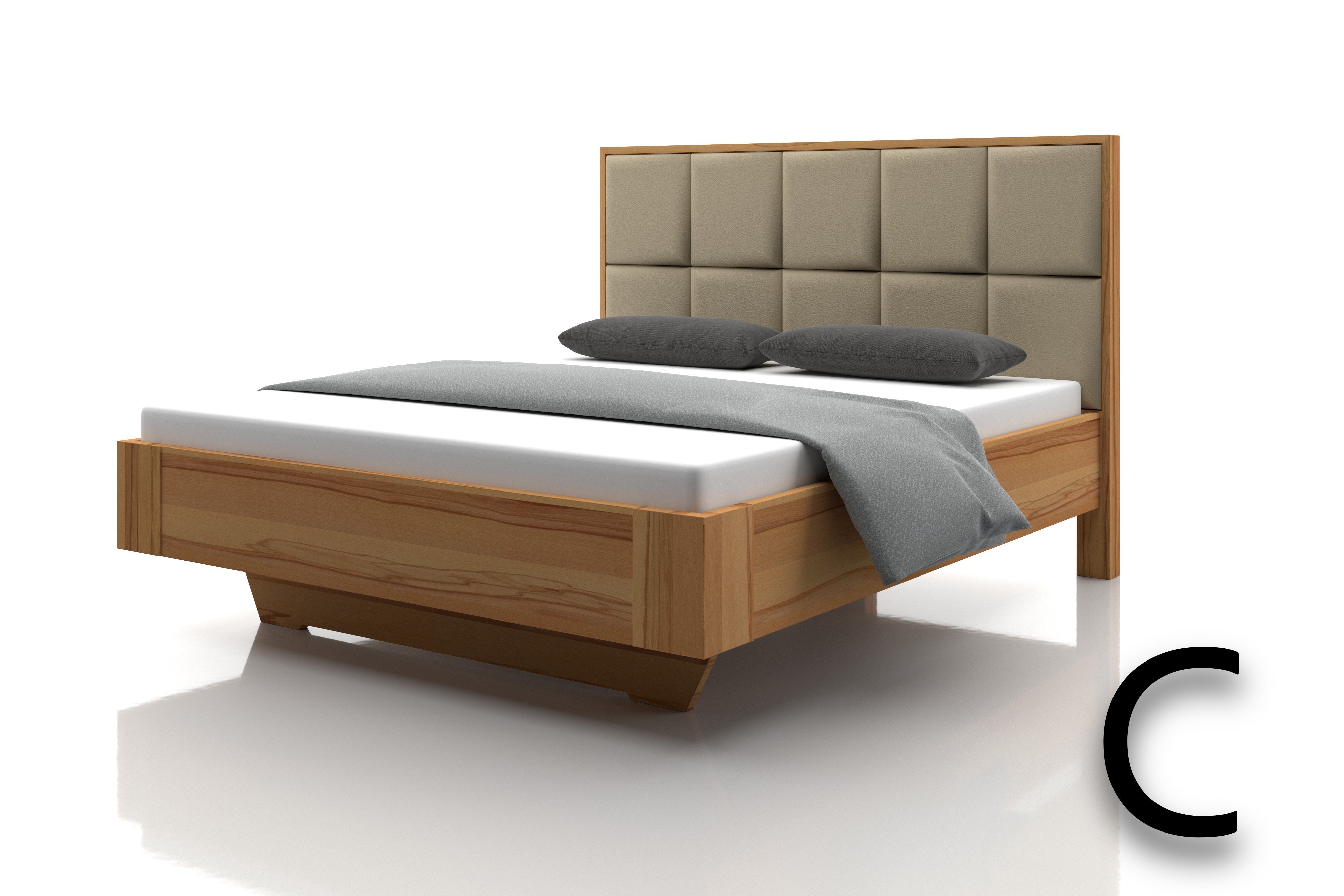 Kernbuchenbett Marina Echtleder Sand Kopfteil C