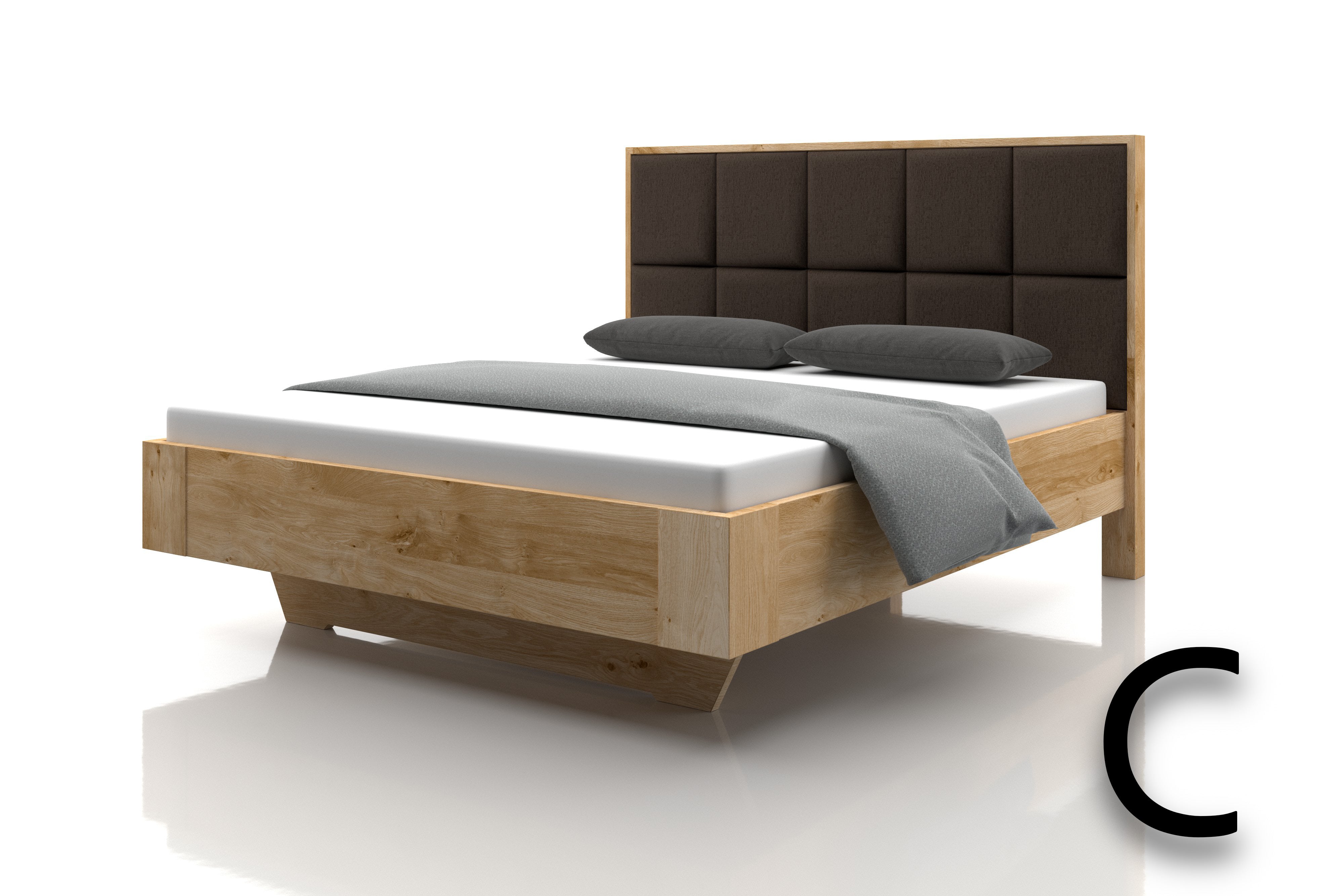 Eichenbett Bianco Marina Stoff Taupe Kopfteil C