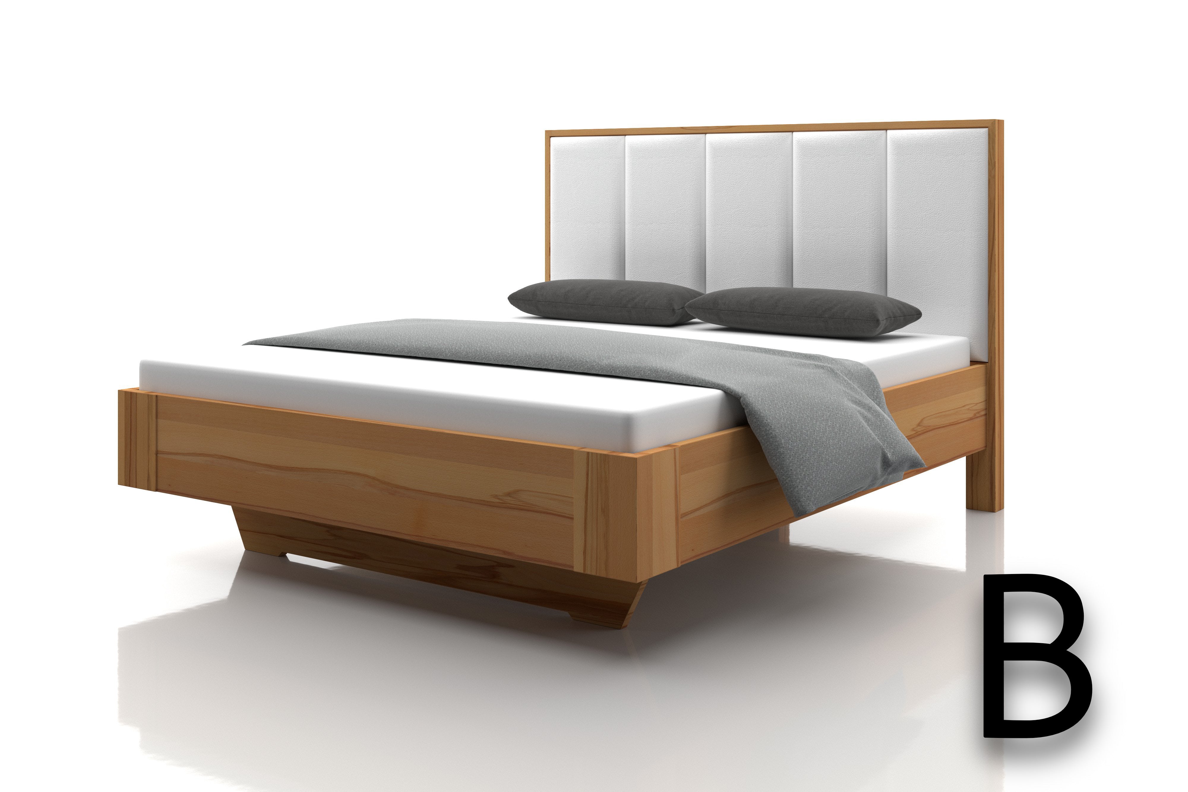 Kernbuchenbett Marina Echtleder Purewhite Kopfteil B