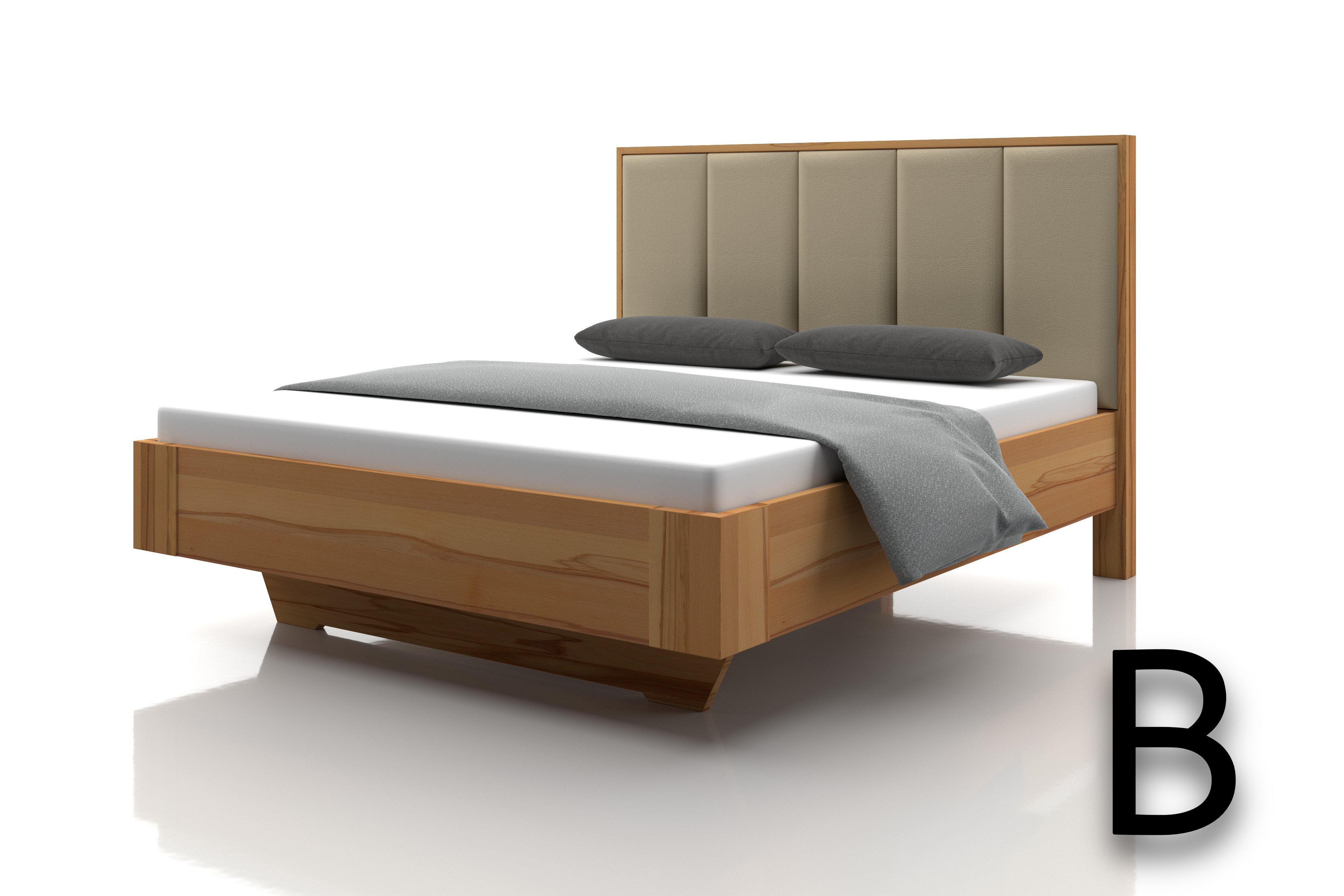 Kernbuchenbett Marina Echtleder Sand Kopfteil B