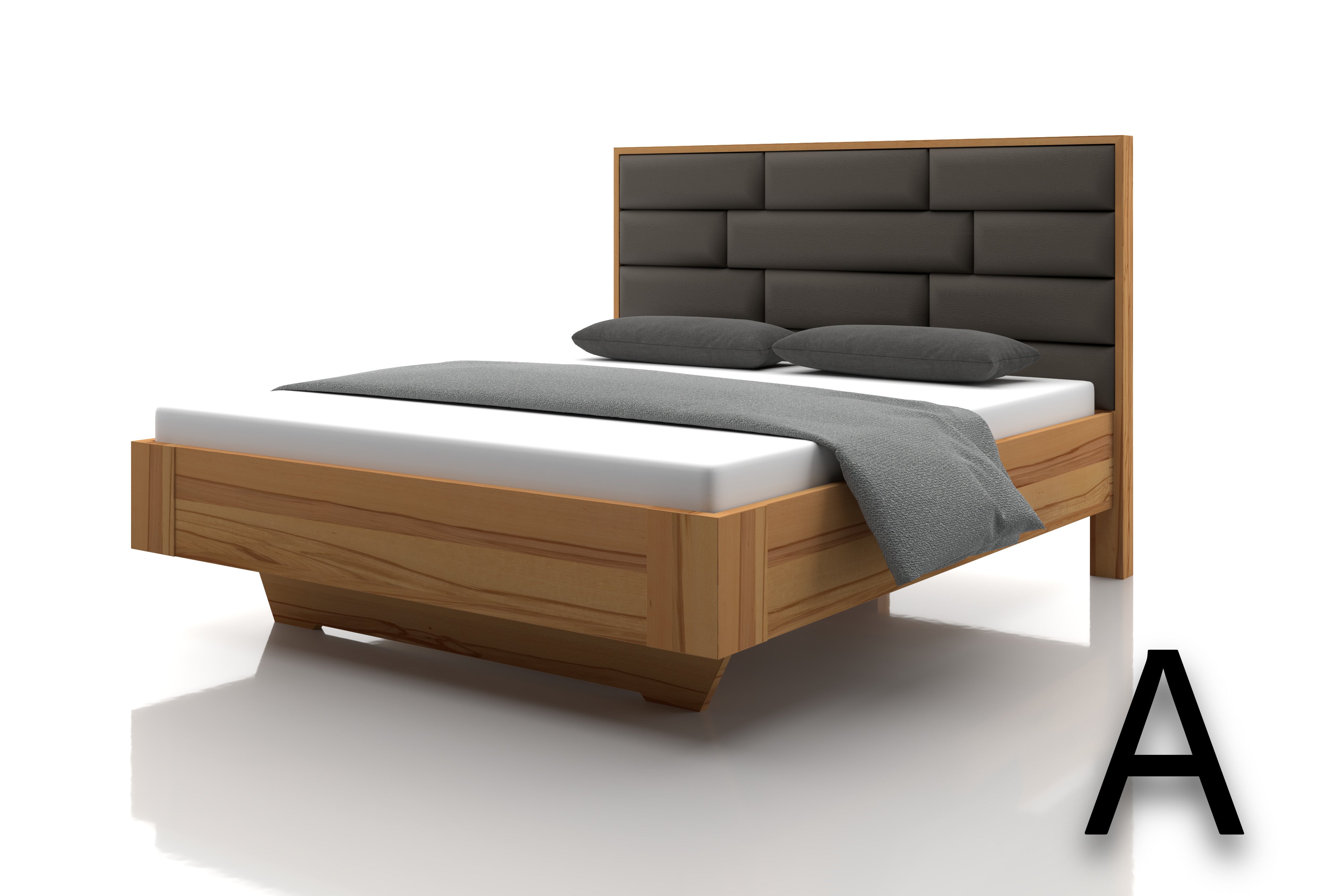 Kernbuchenbett Marina Echtleder Choco Kopfteil A