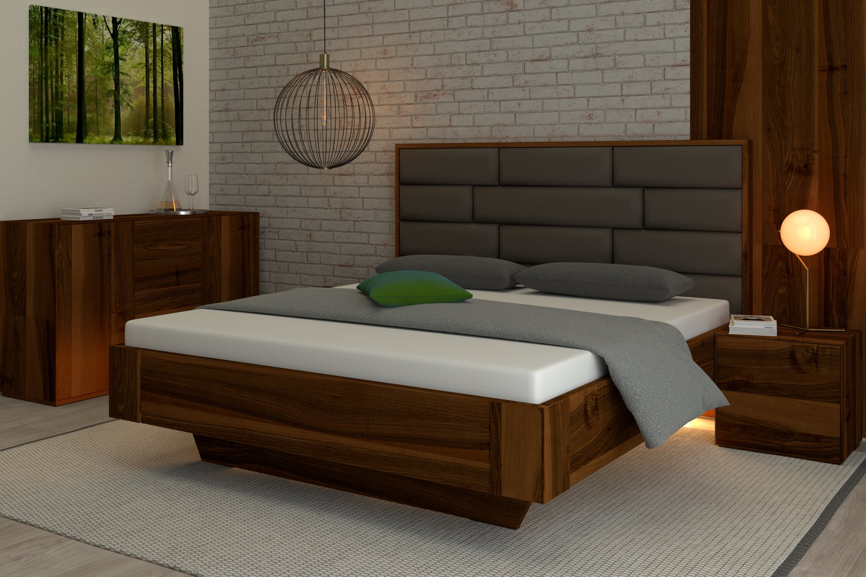 Nussbaum Bett mit hochwertigem Lederkopfteil