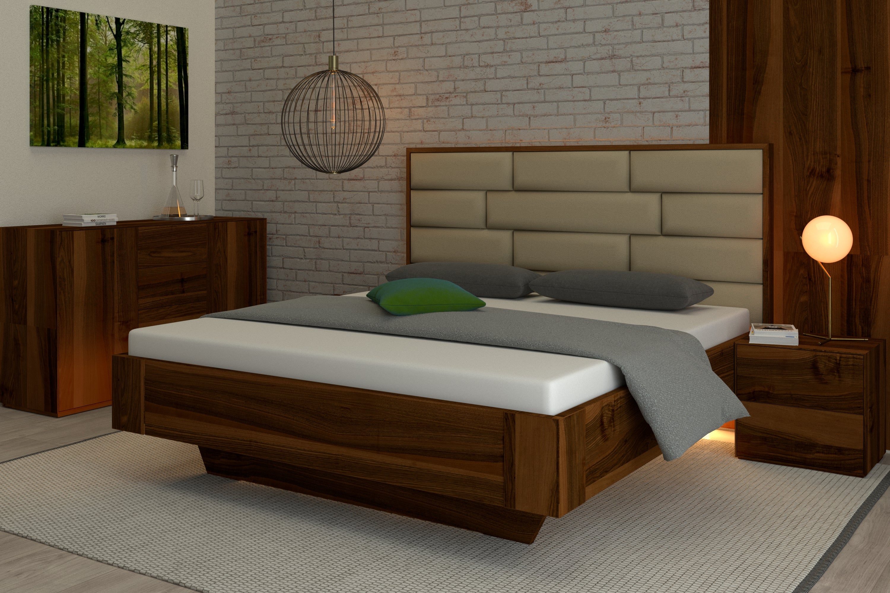 Nussbaum Bett Marina mit beigem Lederkopfteil