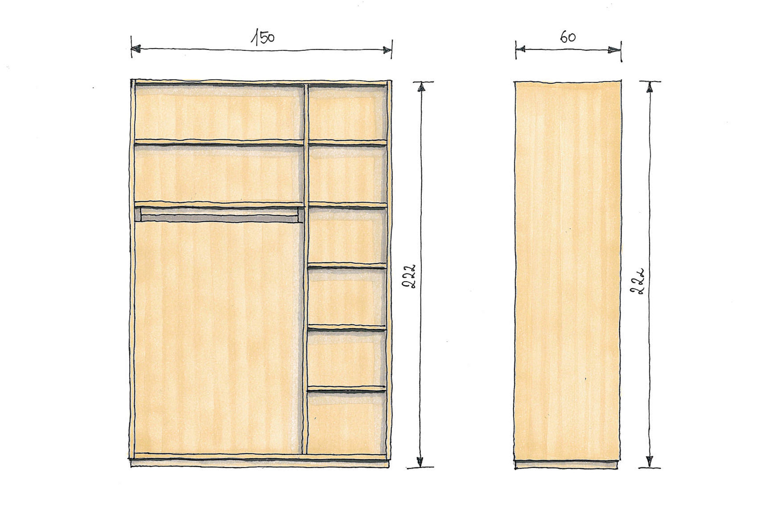 Abmessungen Eichenschrank Marina 3 türen Ohne Laden