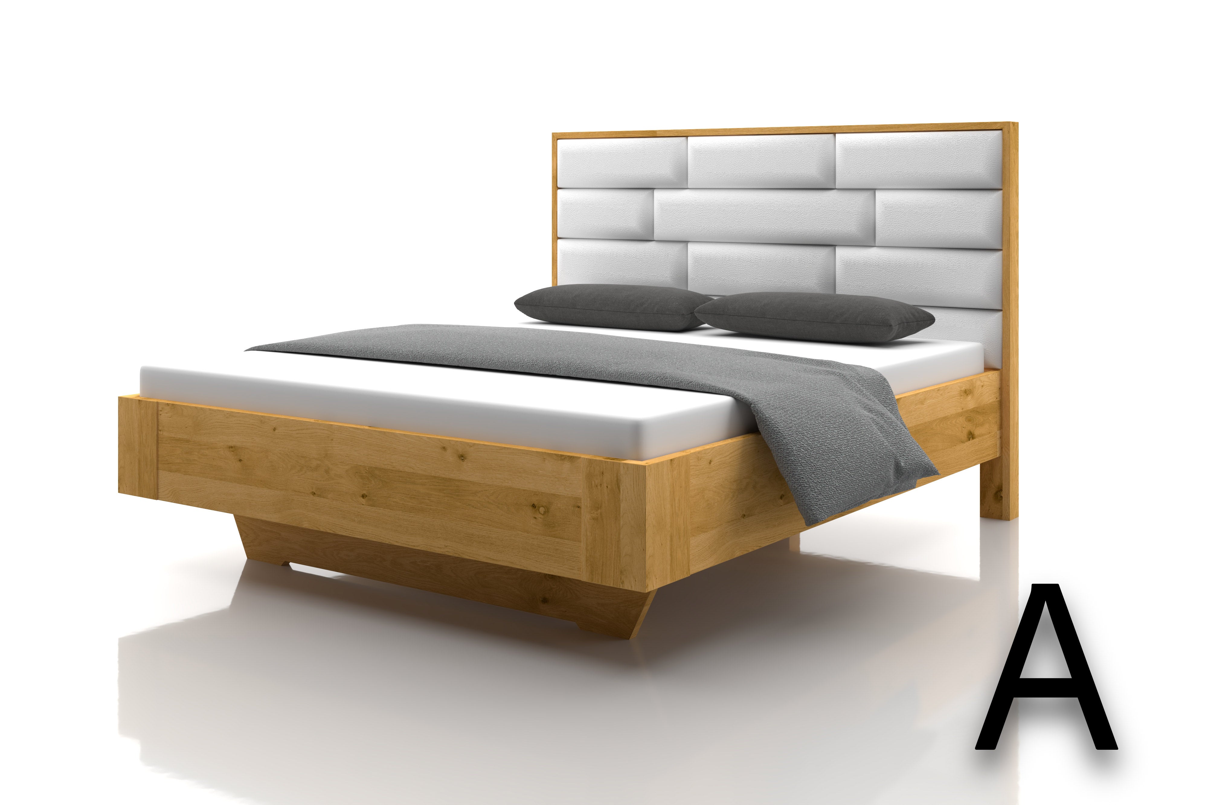 Abmessungen Eichenbett Marina Echtleder Purewhite Kopfteil A