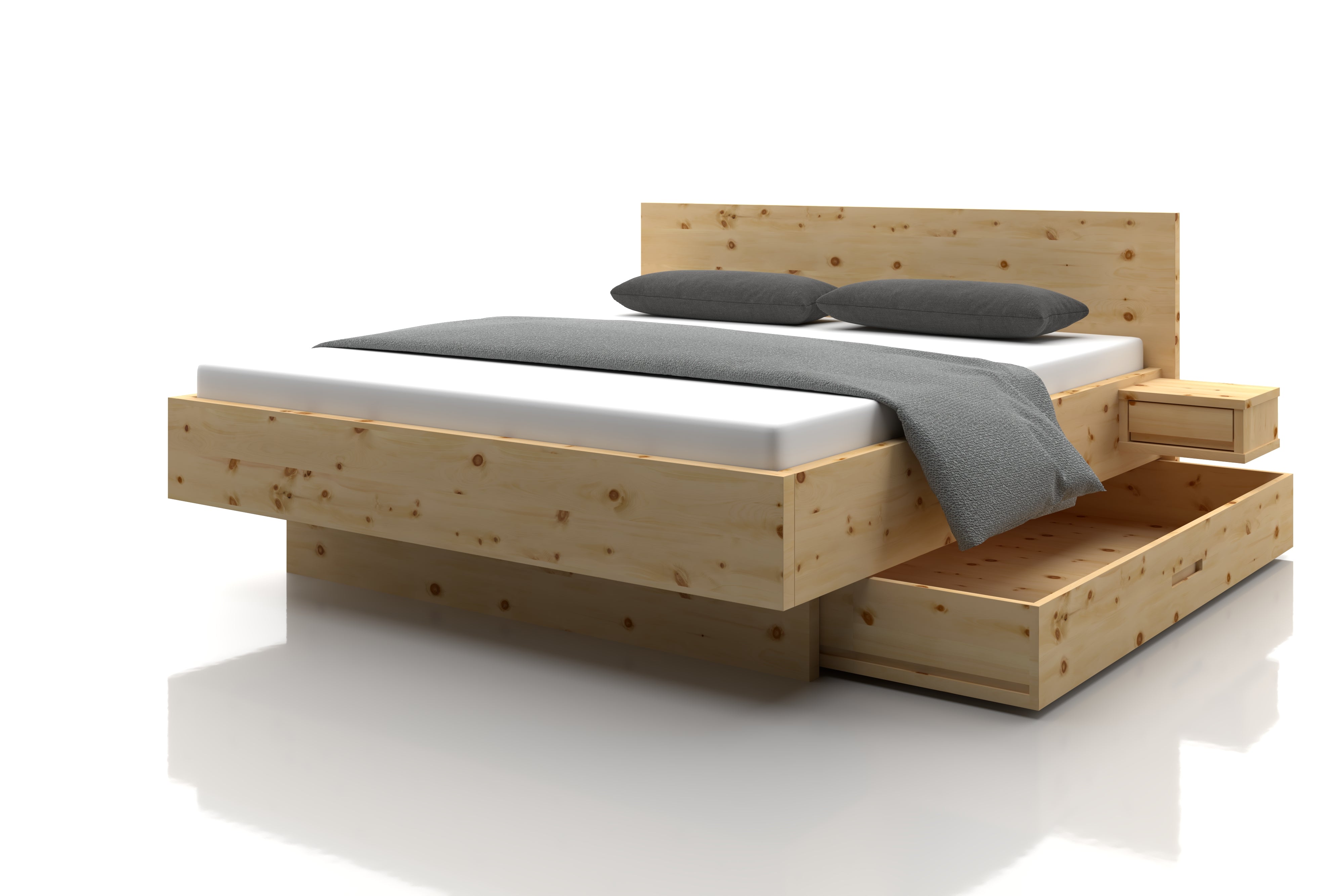 Zirbenbett mit Schubladen