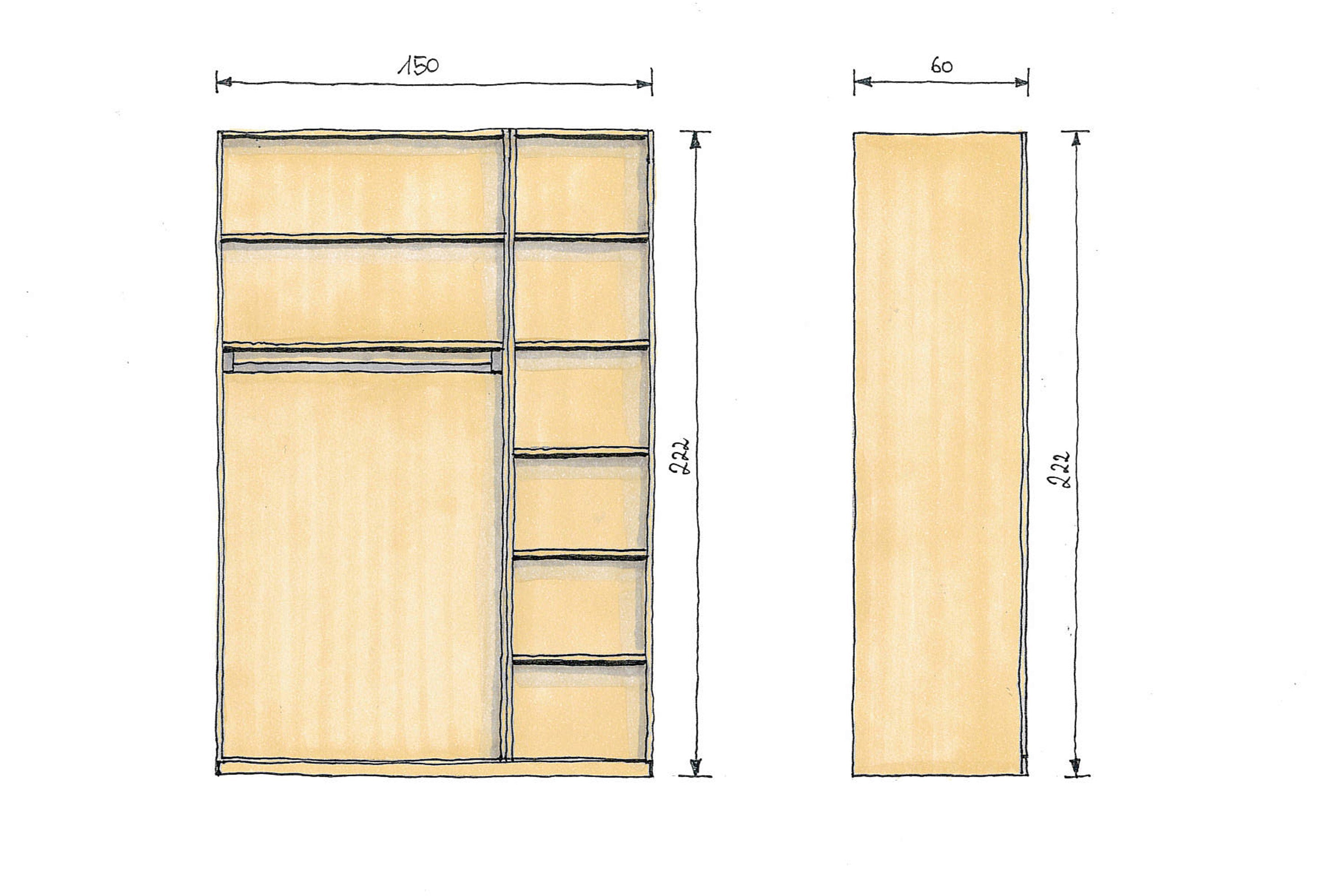 Abmessungen Eichenschrank 150x60x222cm