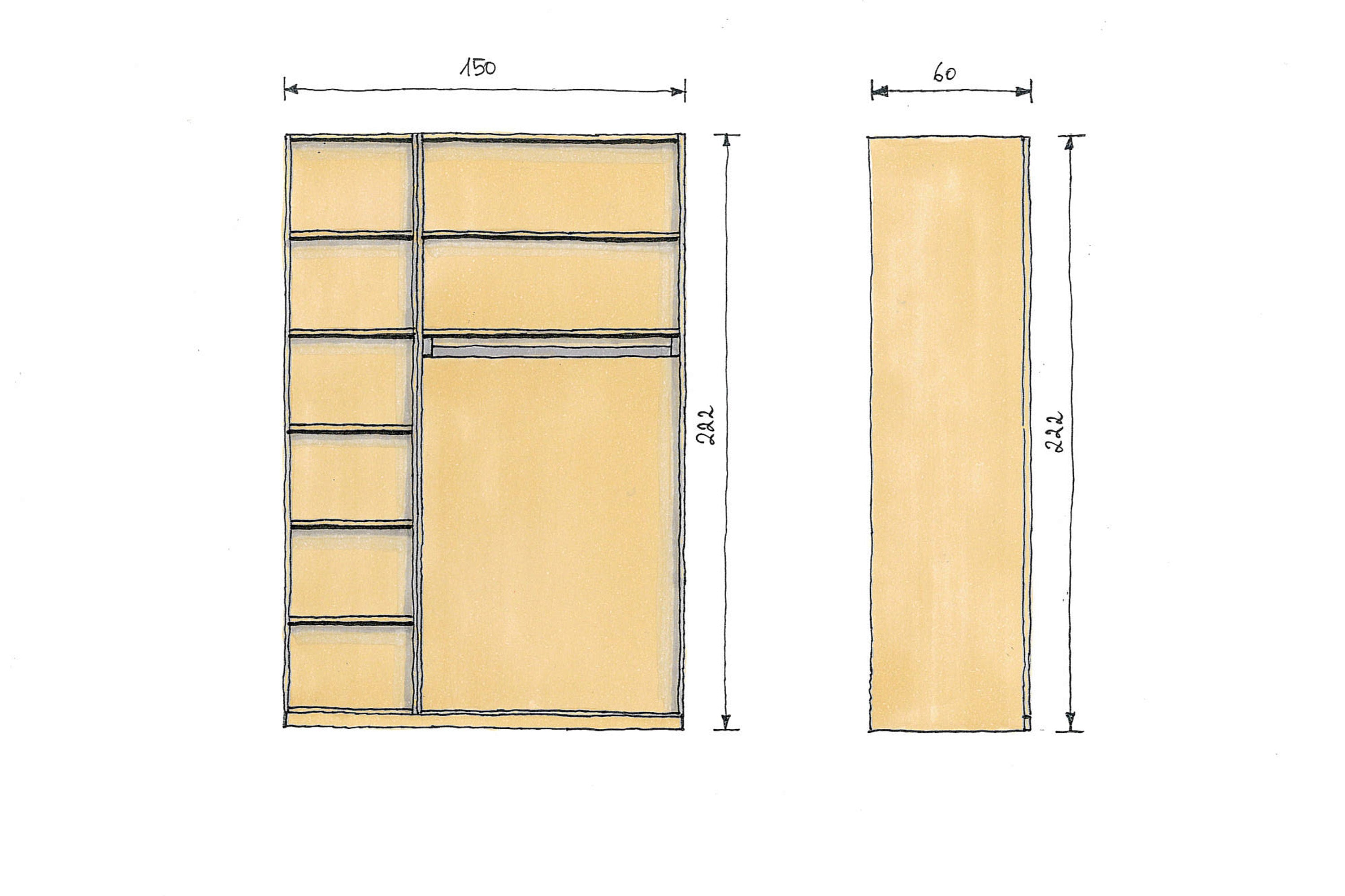 Abmessungen Eichenschrank 150x60x222cm