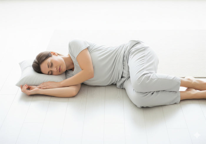 Frau schläft auf dem Boden 