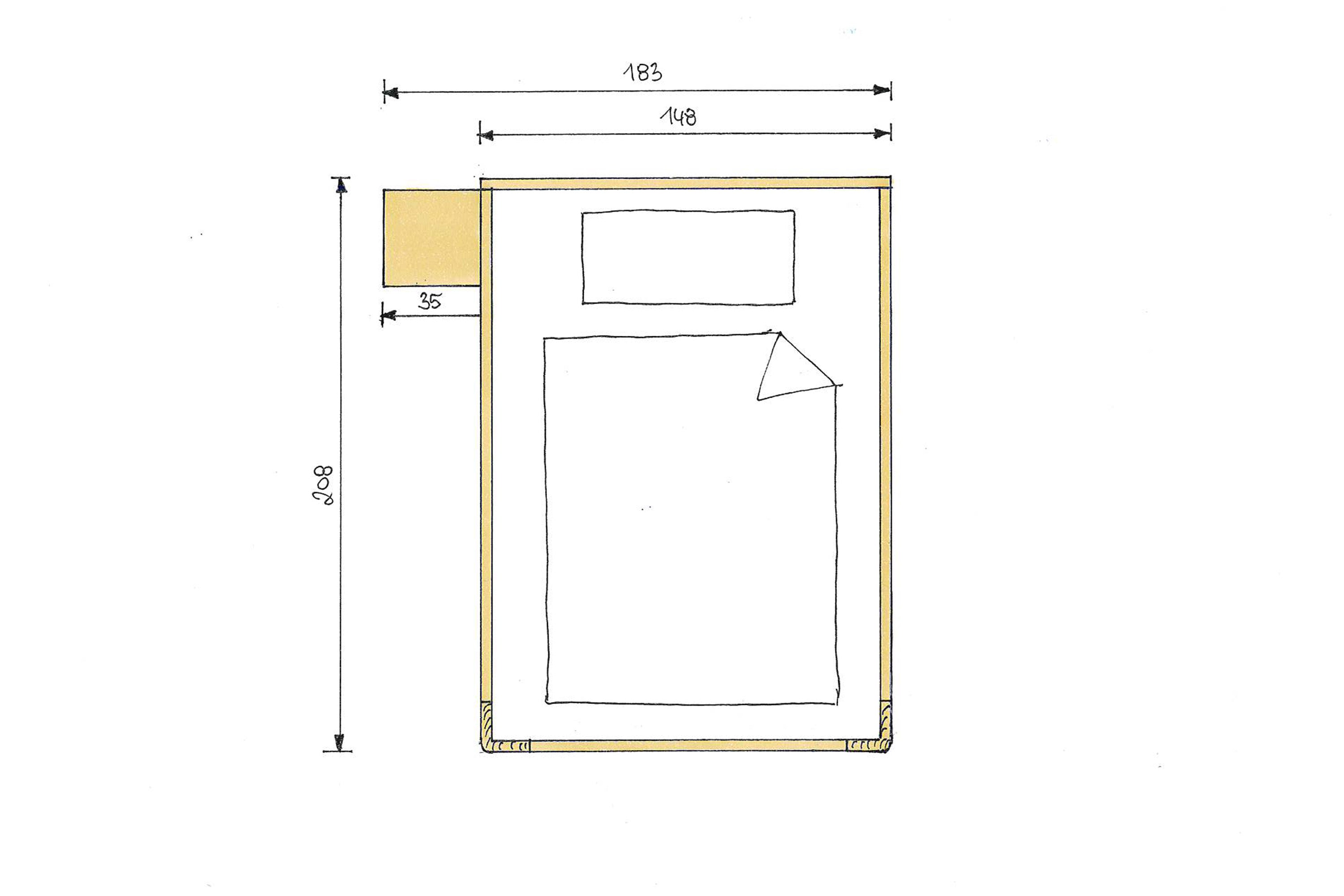 Jugend Zirbenholzbett 140x200 mit angebautem Nachttisch