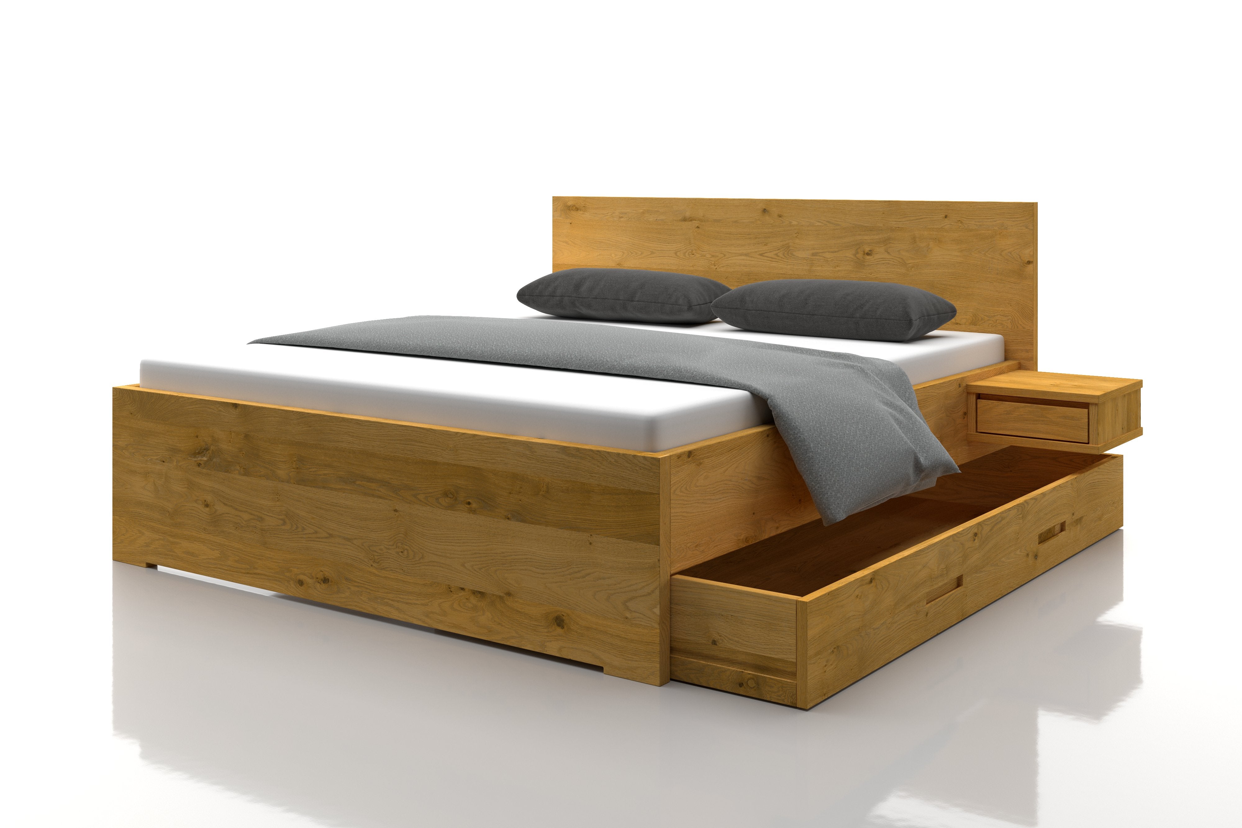 Asteichenbett Mia mit praktischen Schubladen unter dem Bett