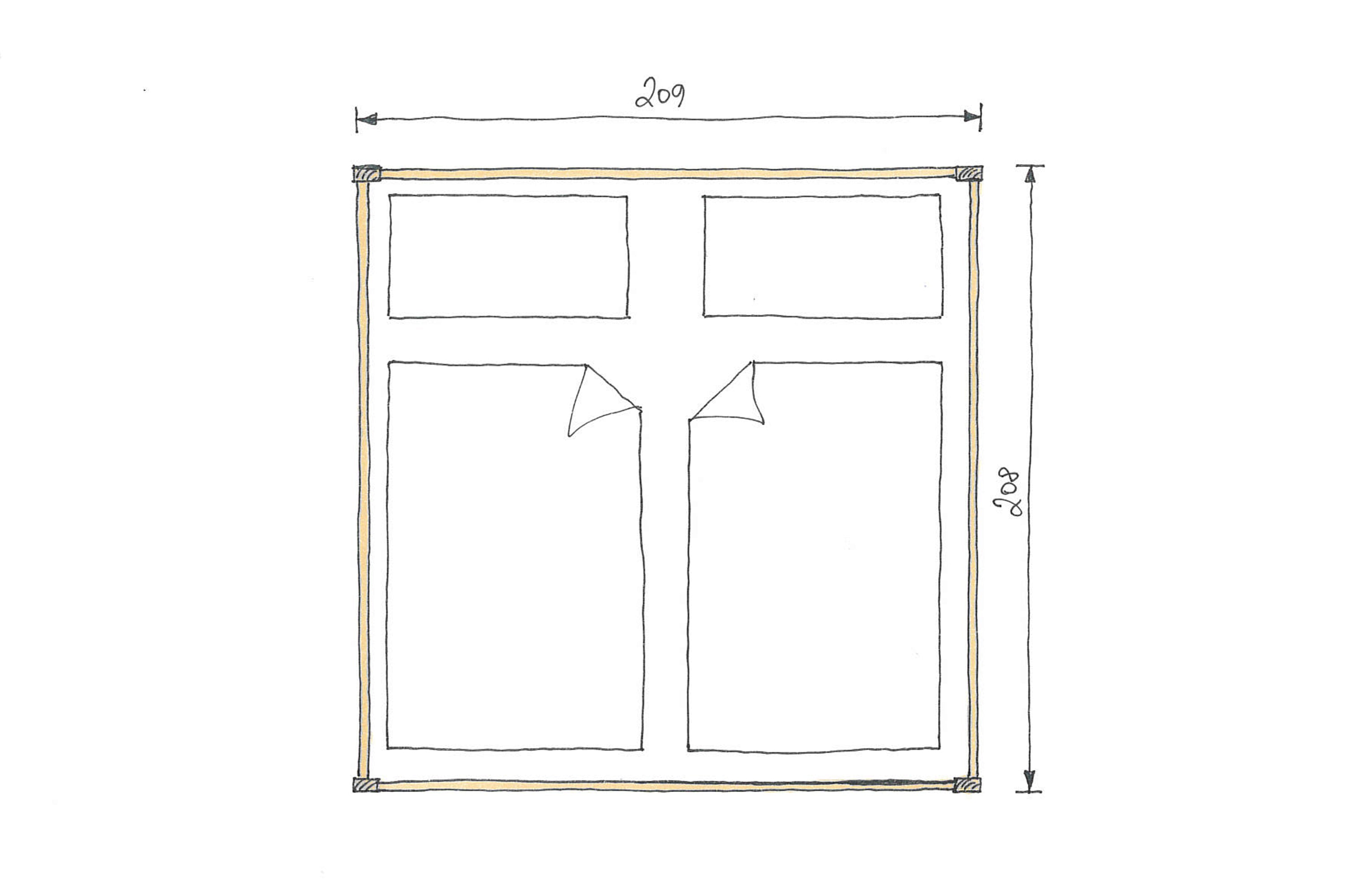 Abmessungen Zirbenbett Clara 200x200cm