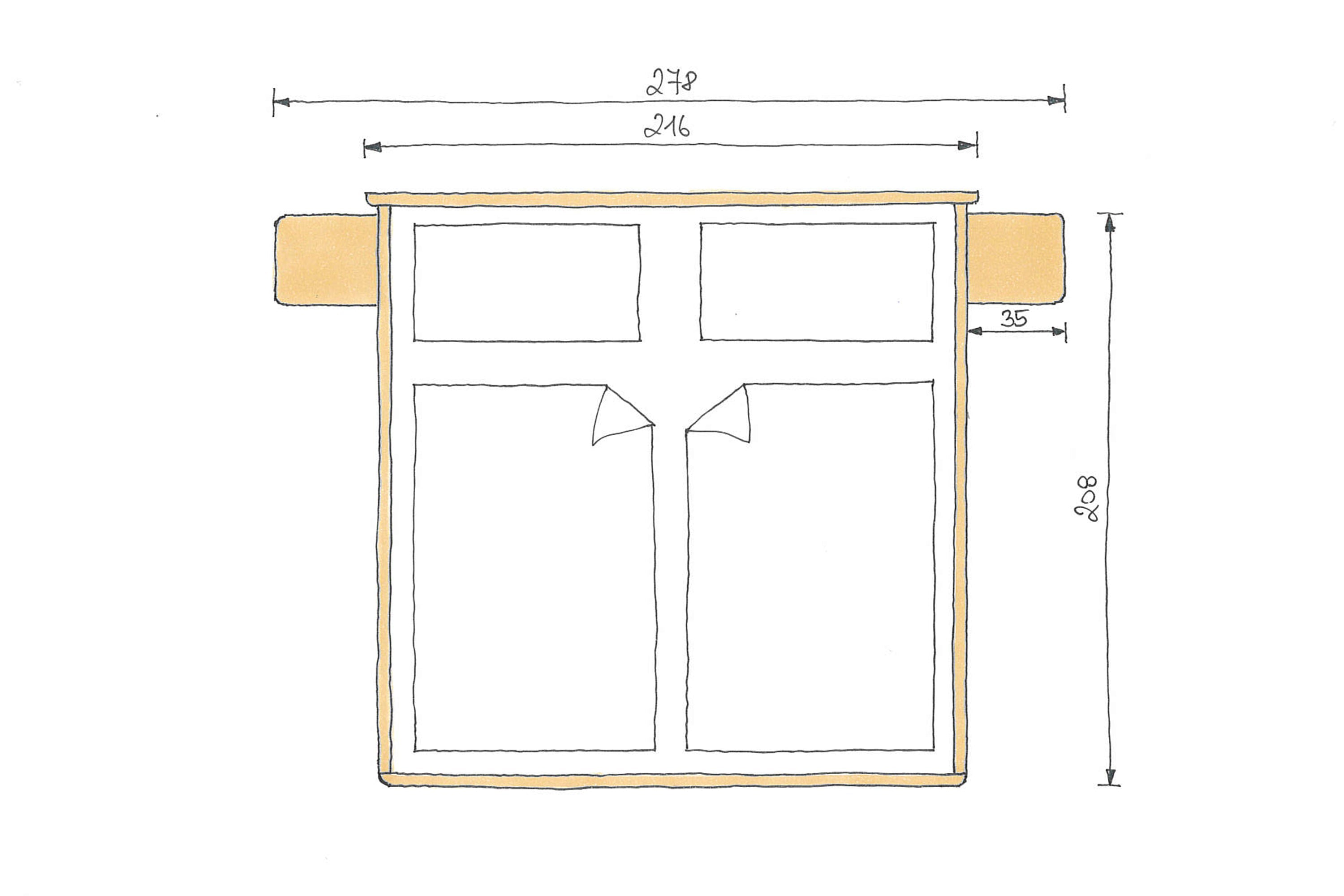 Abmessung Zirbenbett Isabella 200 x 200 cm